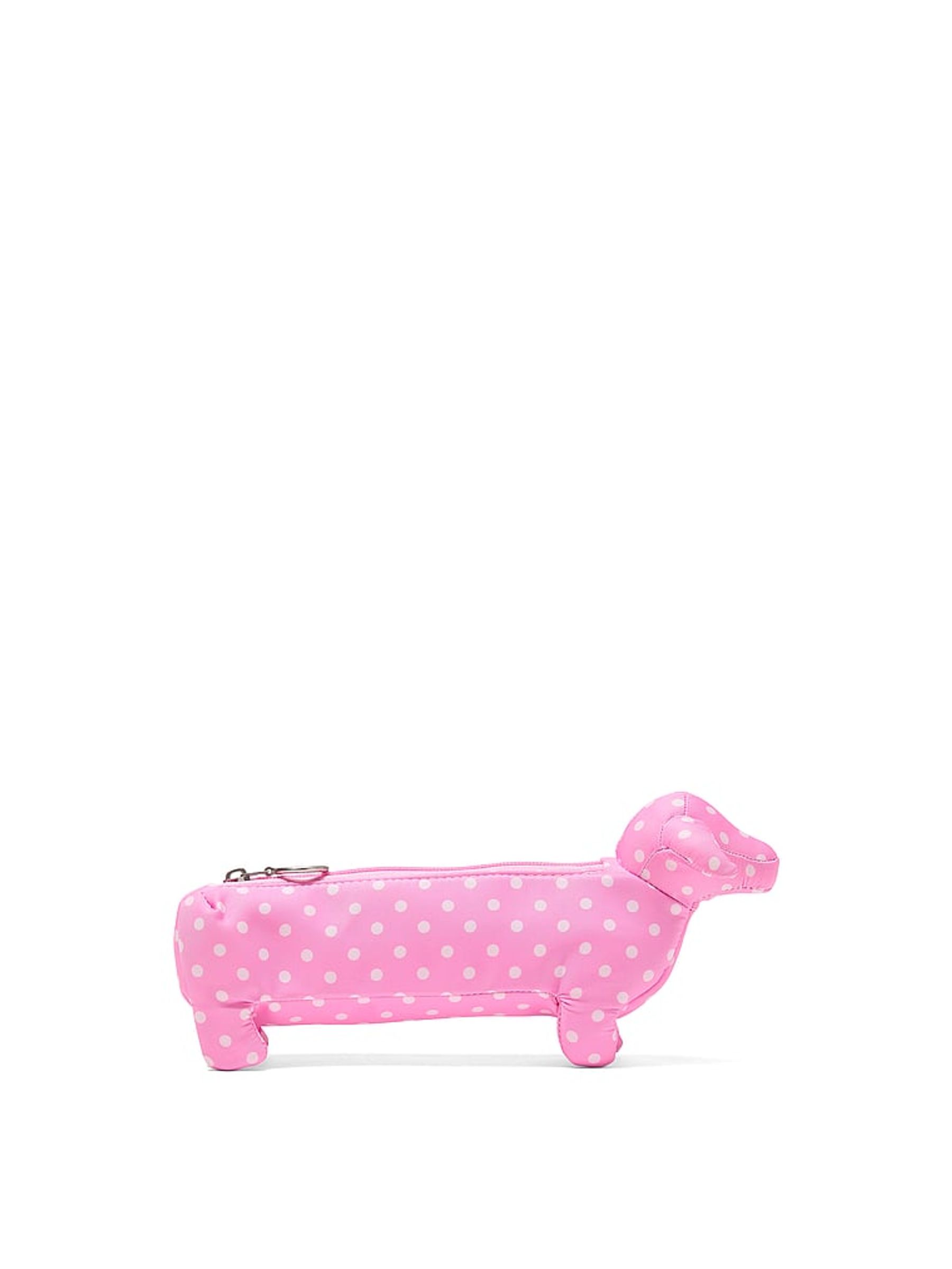 Pink Polka Dot Dog Shaped Makeup Bag - Image 2 of 2 Pink Polka Dot Dog Shaped Makeup Bag - Image 2 of 2