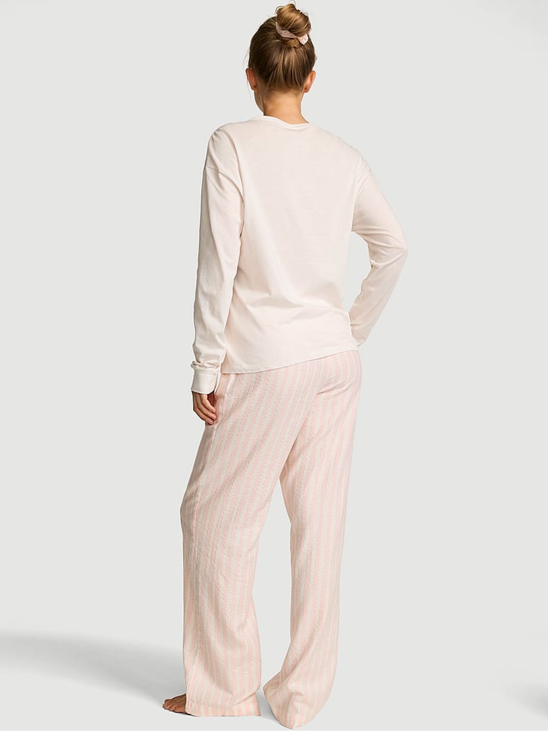 White & Pink Iconic Stripe Long Sleeve Flannel Pyjamas Set - Image 3 of 3