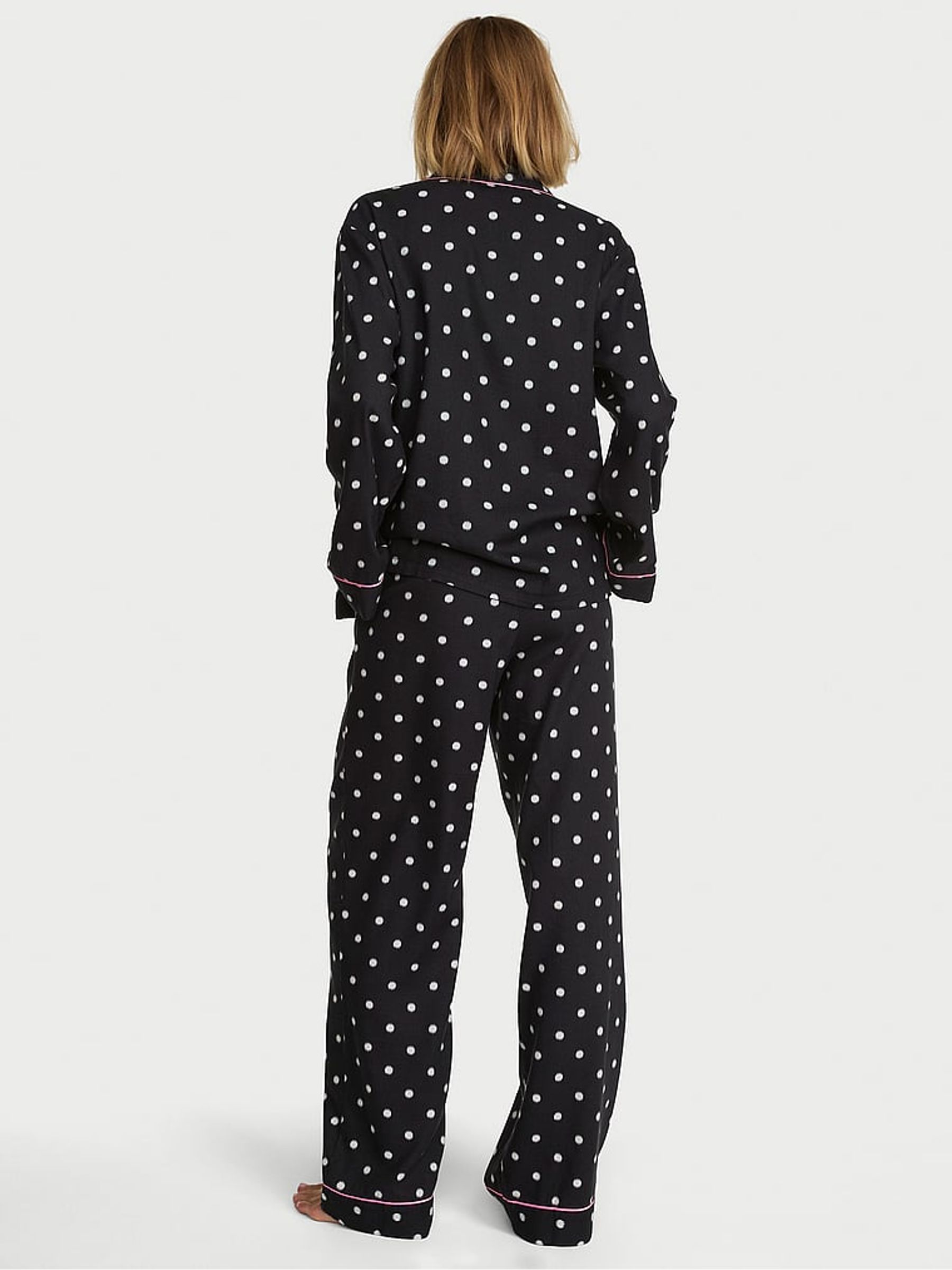 Black Polka Dot Flannel Long Pyjama Set - Image 3 of 3 Black Polka Dot Flannel Long Pyjama Set - Image 3 of 3