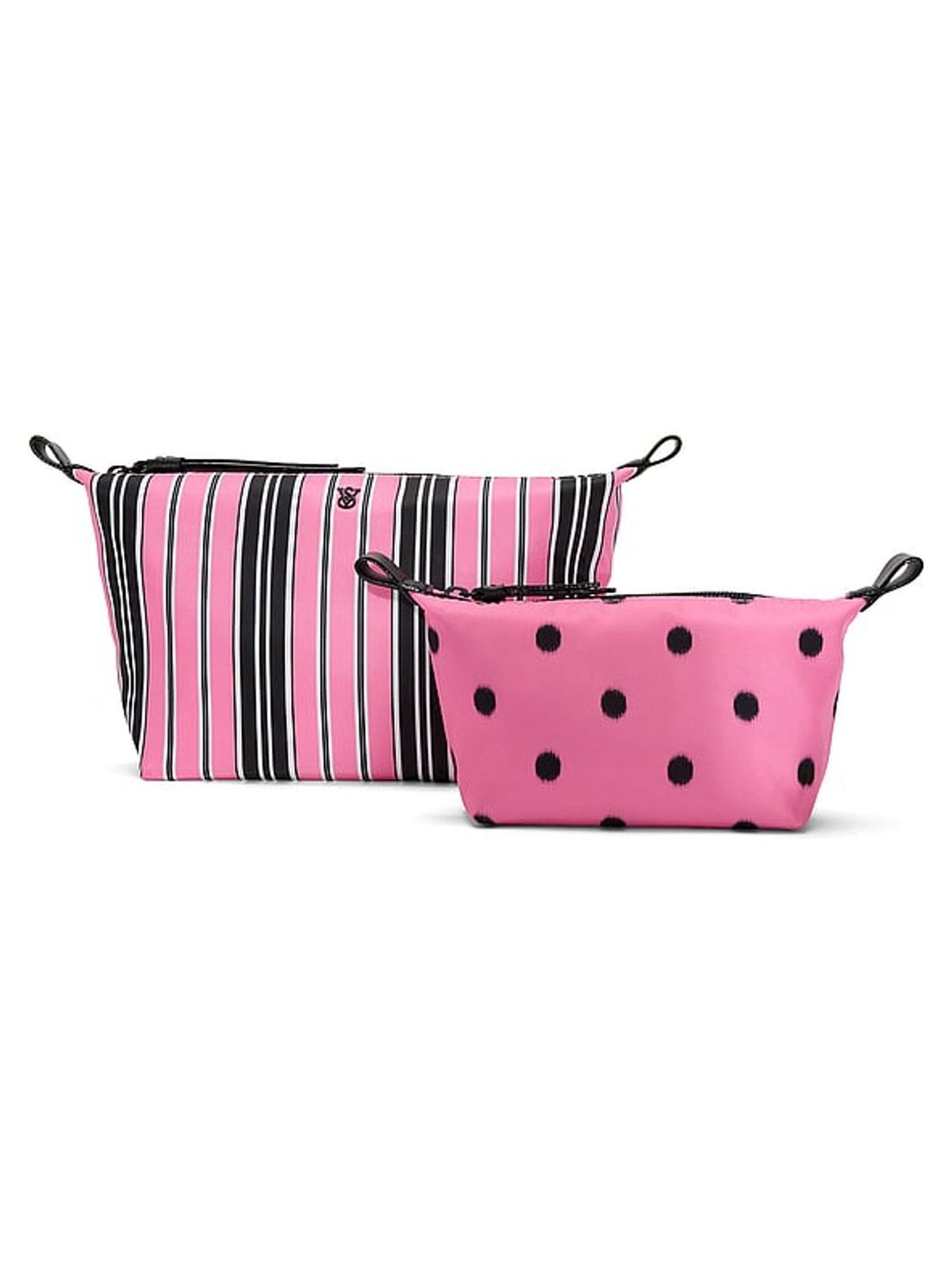 Pink Black Stripe Makeup Bag 2 Piece - Image 2 of 3 Pink Black Stripe Makeup Bag 2 Piece - Image 2 of 3