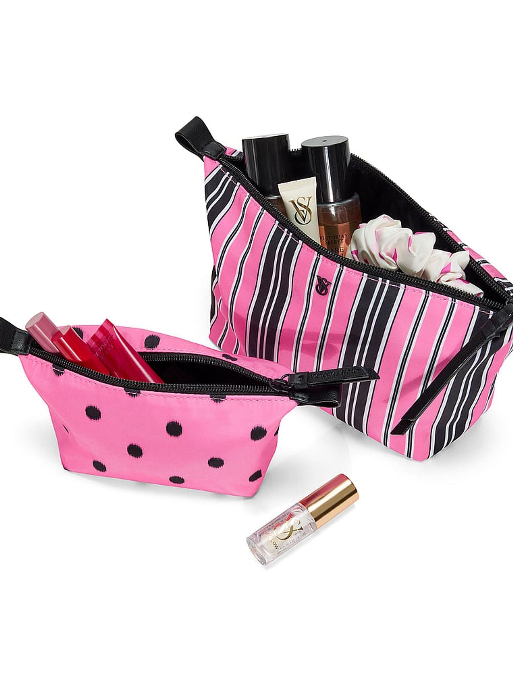 Pink Black Stripe Makeup Bag 2 Piece - Image 3 of 3 Pink Black Stripe Makeup Bag 2 Piece - Image 3 of 3