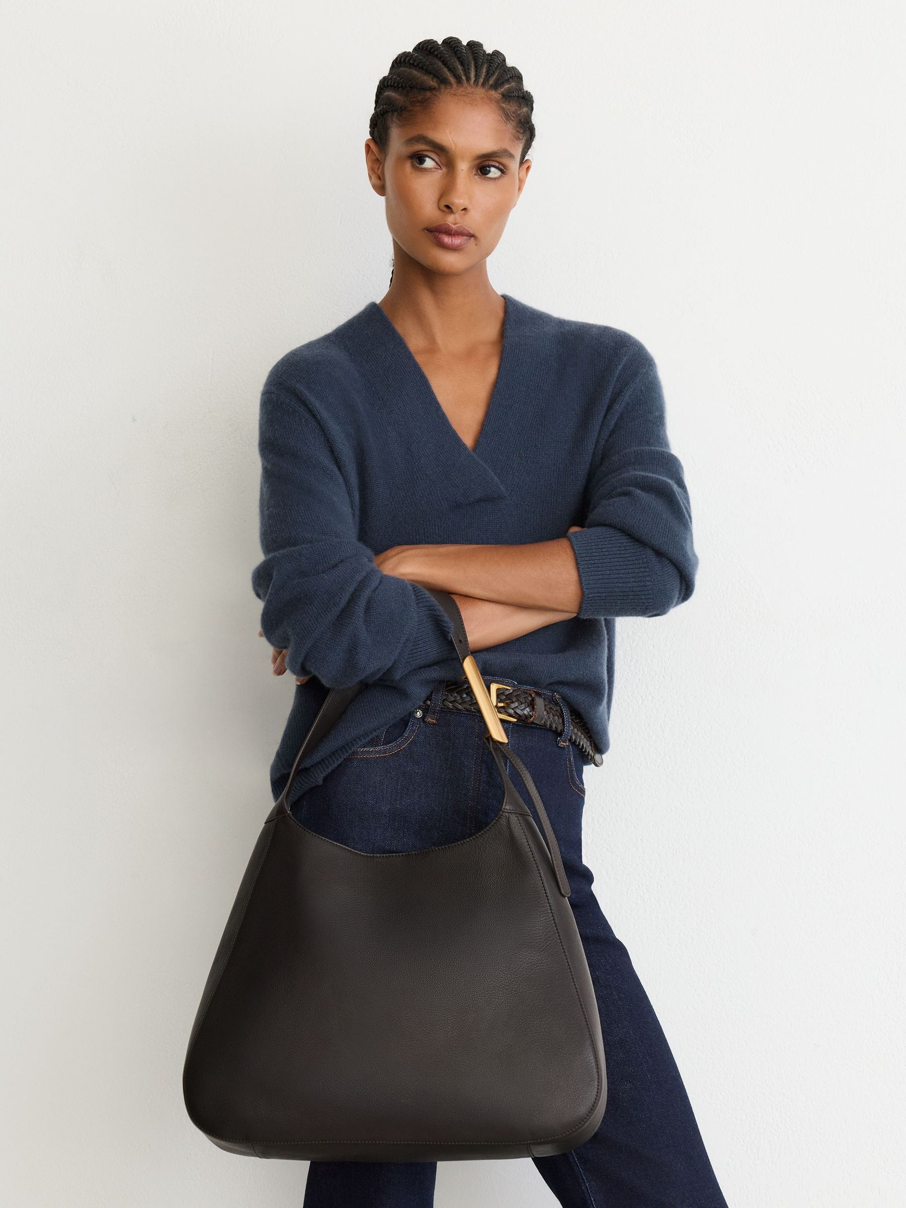 Leather Hardware-Detail Tote Bag in Chocolate - Image 6 of 7
