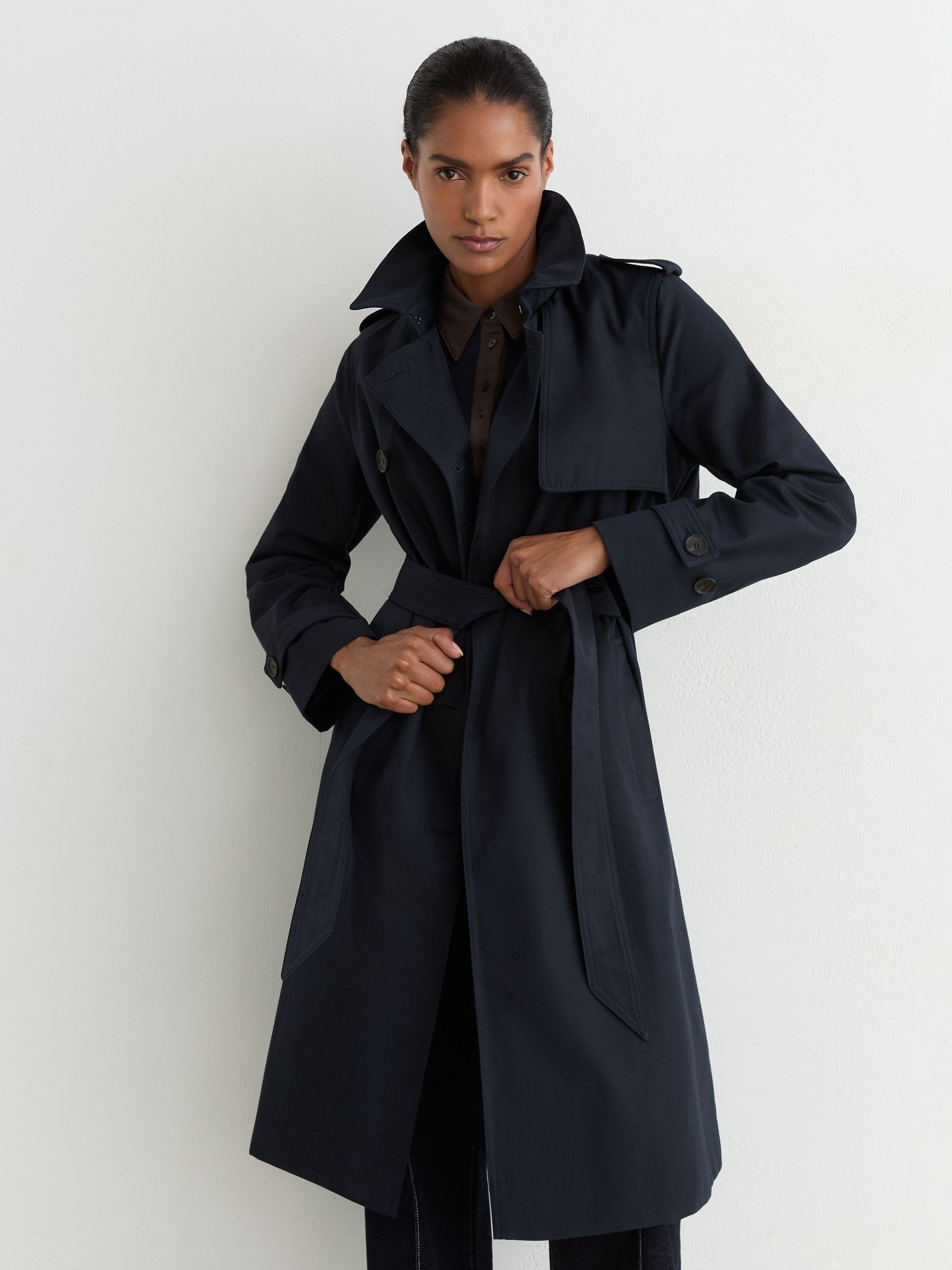 Petite Hooded Insert Trench Coat in Navy - Image 3 of 10