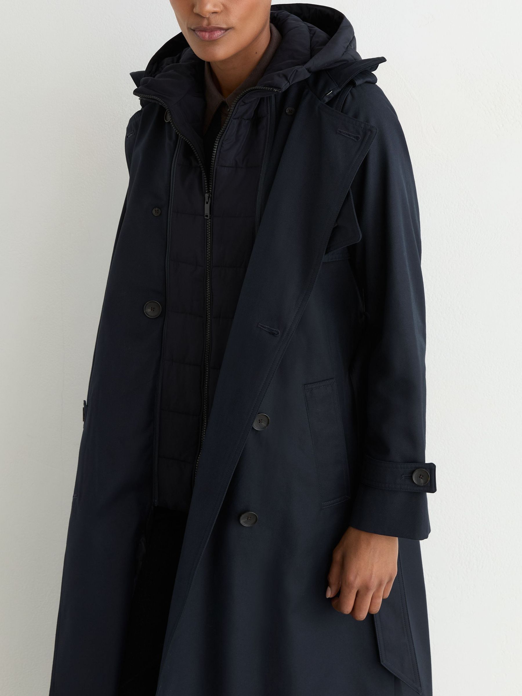 Petite Hooded Insert Trench Coat in Navy - Image 8 of 10