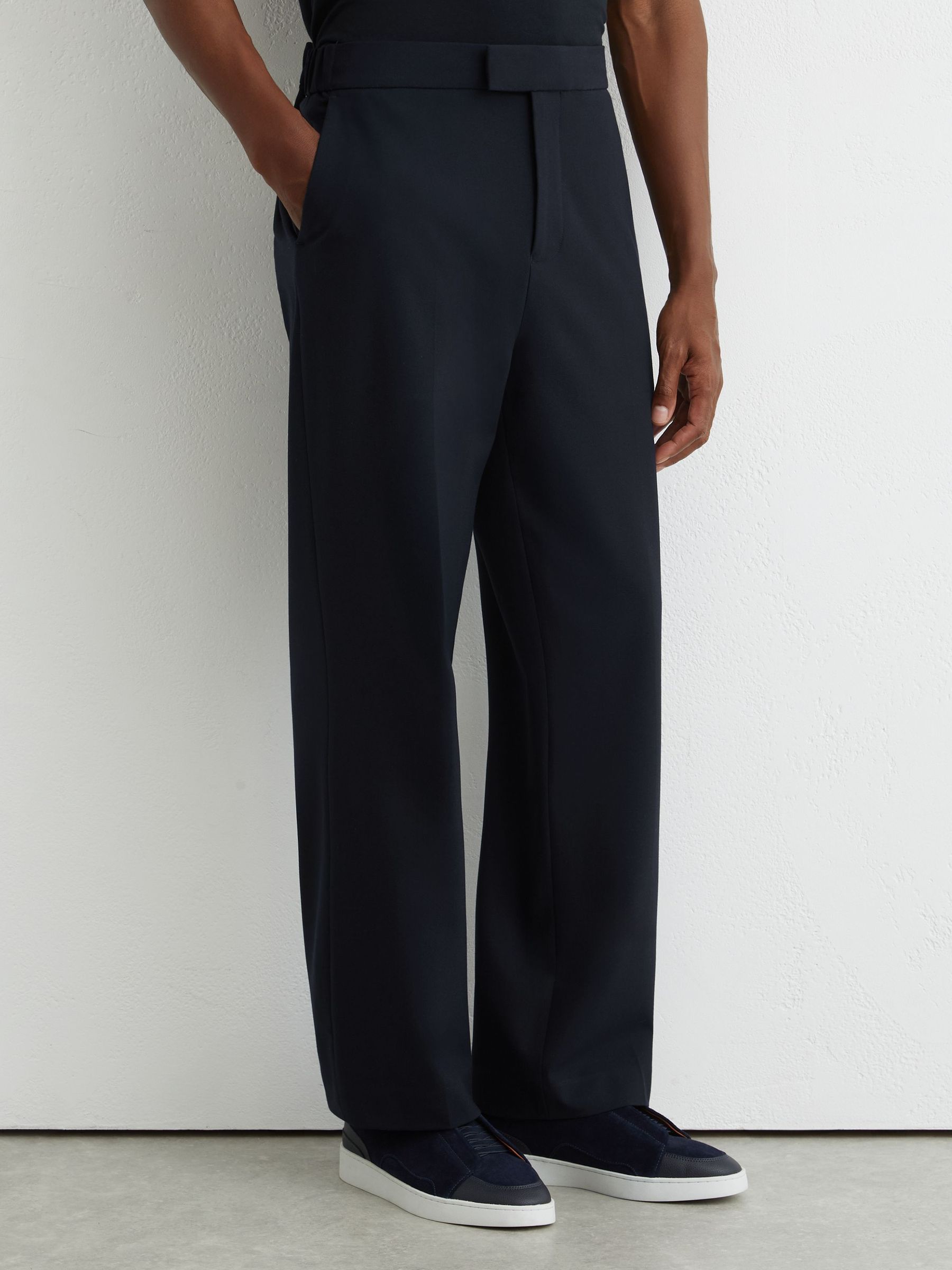 Relaxed Fit Stretch Drawstring Trousers in Navy - Image 3 of 7