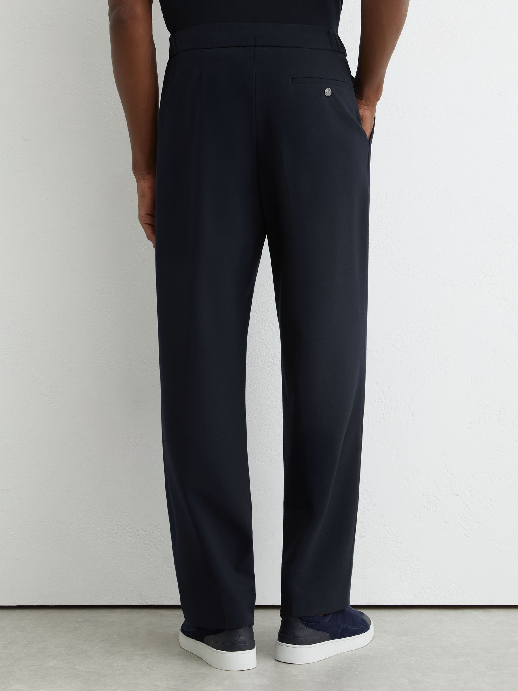 Relaxed Fit Stretch Drawstring Trousers in Navy - Image 6 of 7