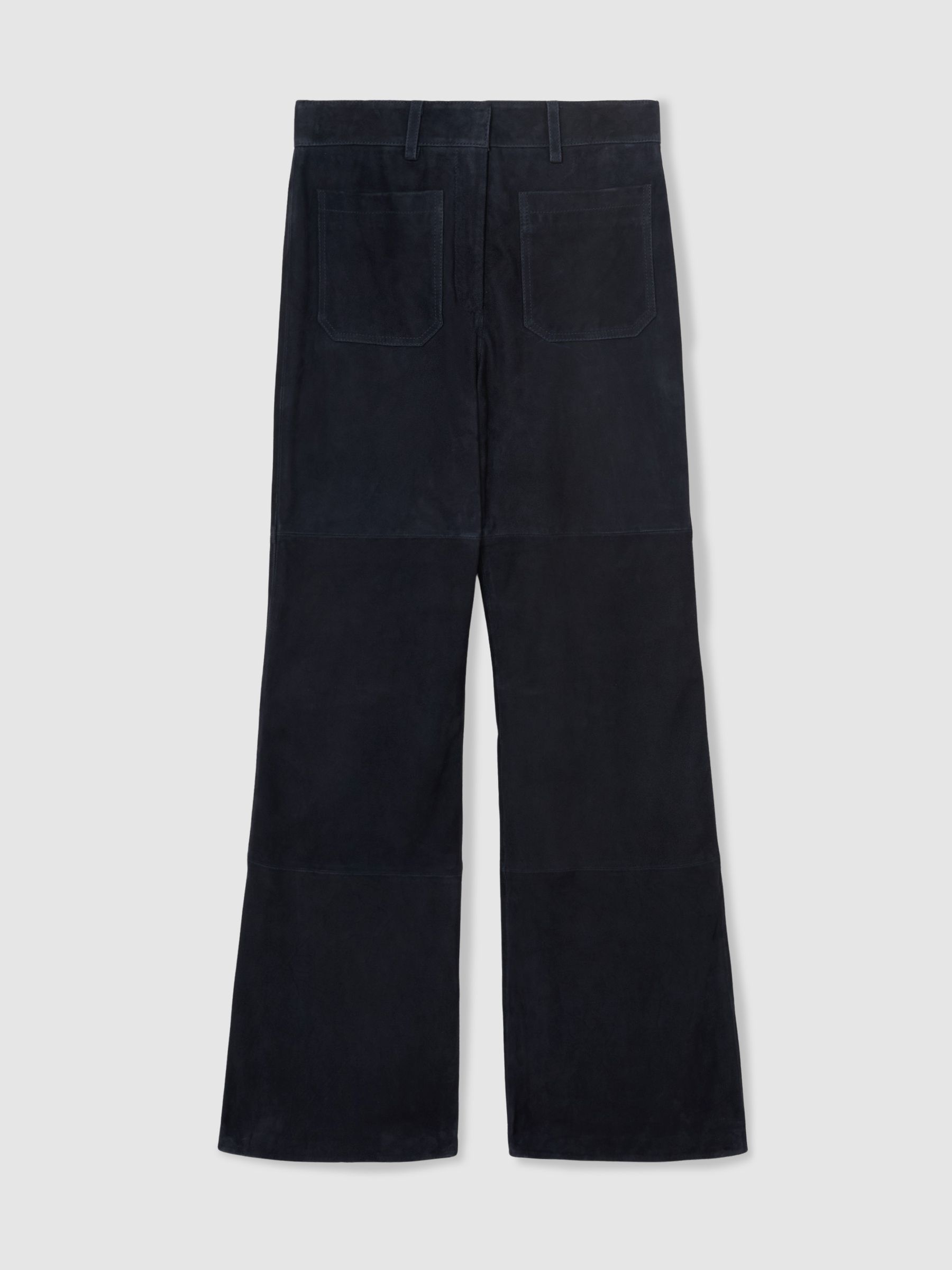 Suede Patch-Pocket Flared Trousers in Navy - Image 2 of 8