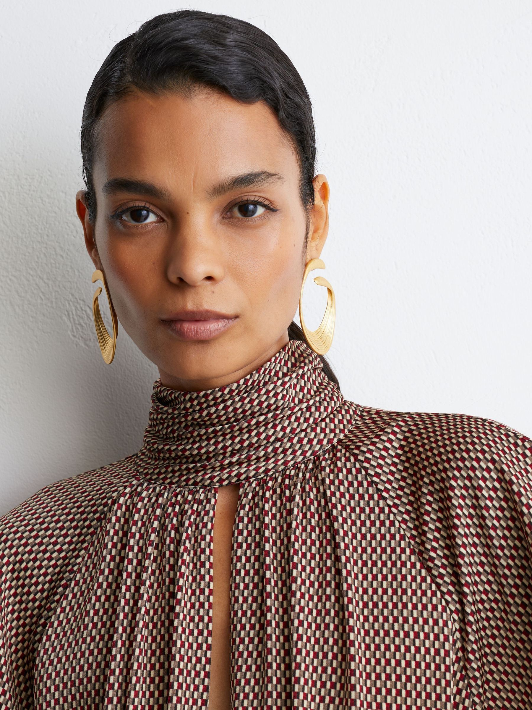 Printed Scarf-Neck Swing Mini Dress in Red - Image 6 of 10