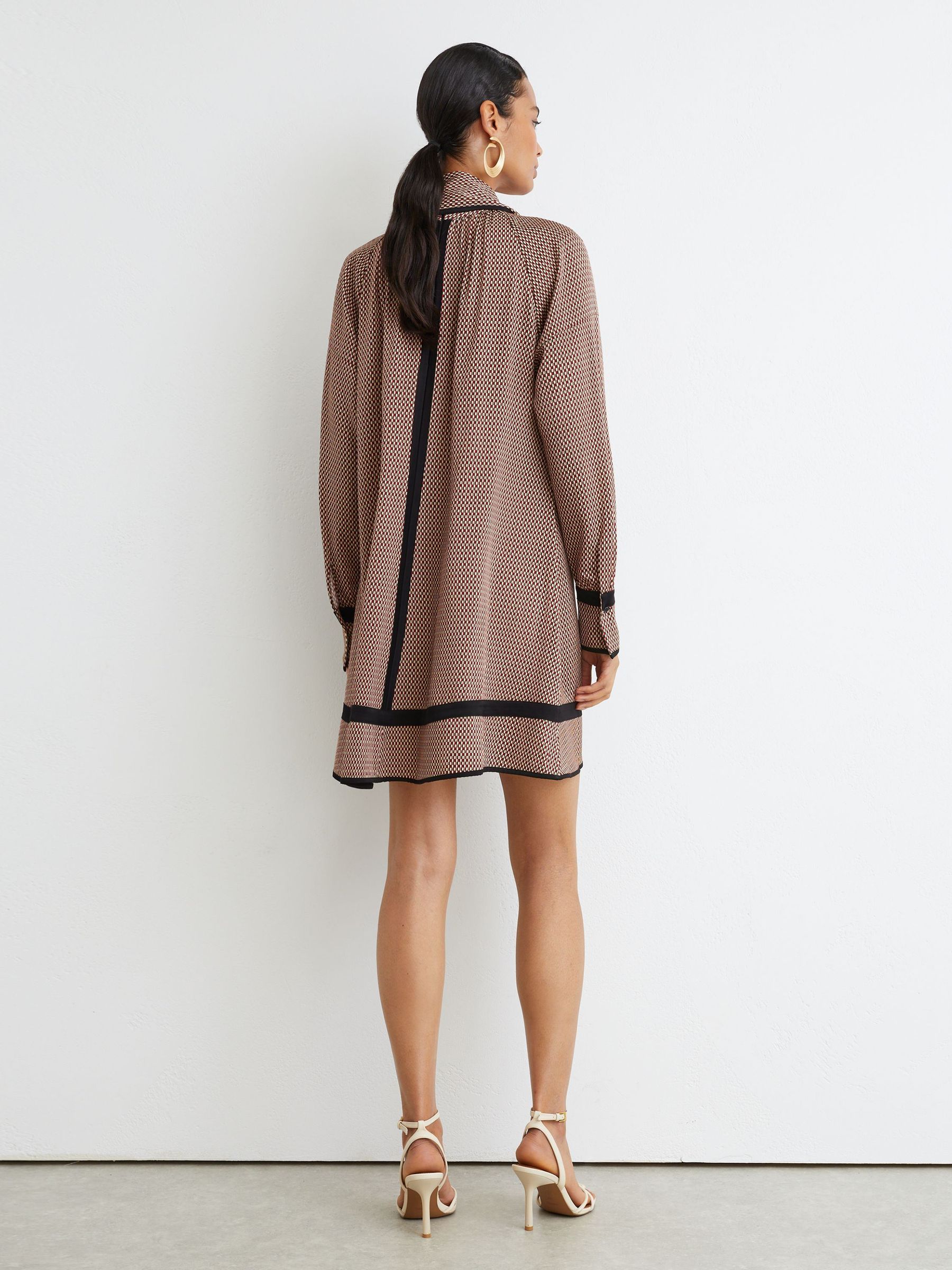 Printed Scarf-Neck Swing Mini Dress in Red - Image 7 of 10