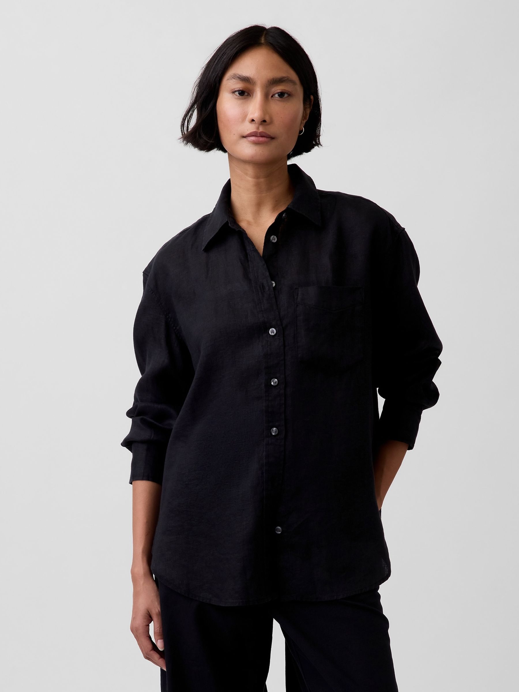 Black Linen Oversized Shirt - Image 1 of 4