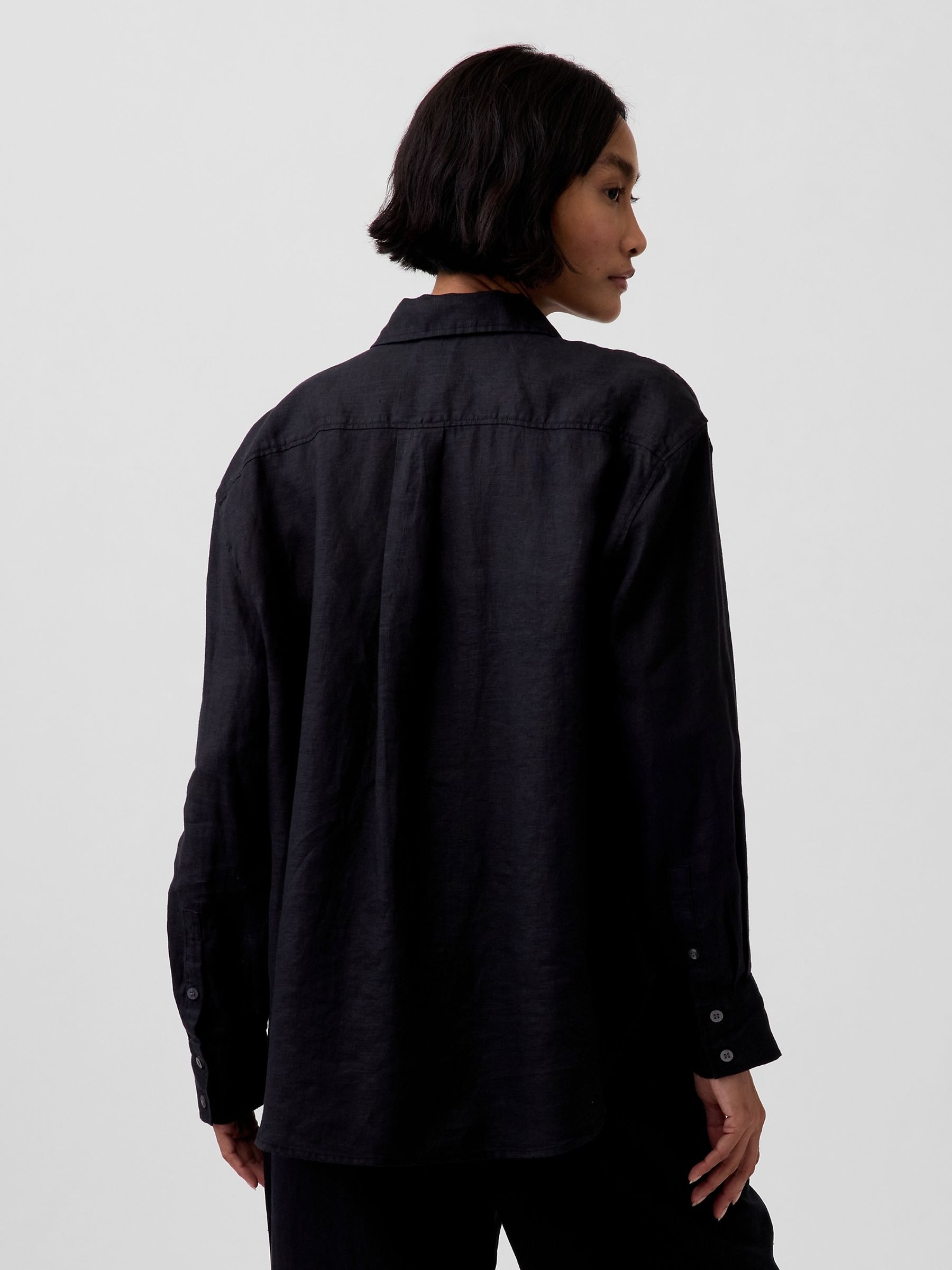 Black Linen Oversized Shirt - Image 2 of 4