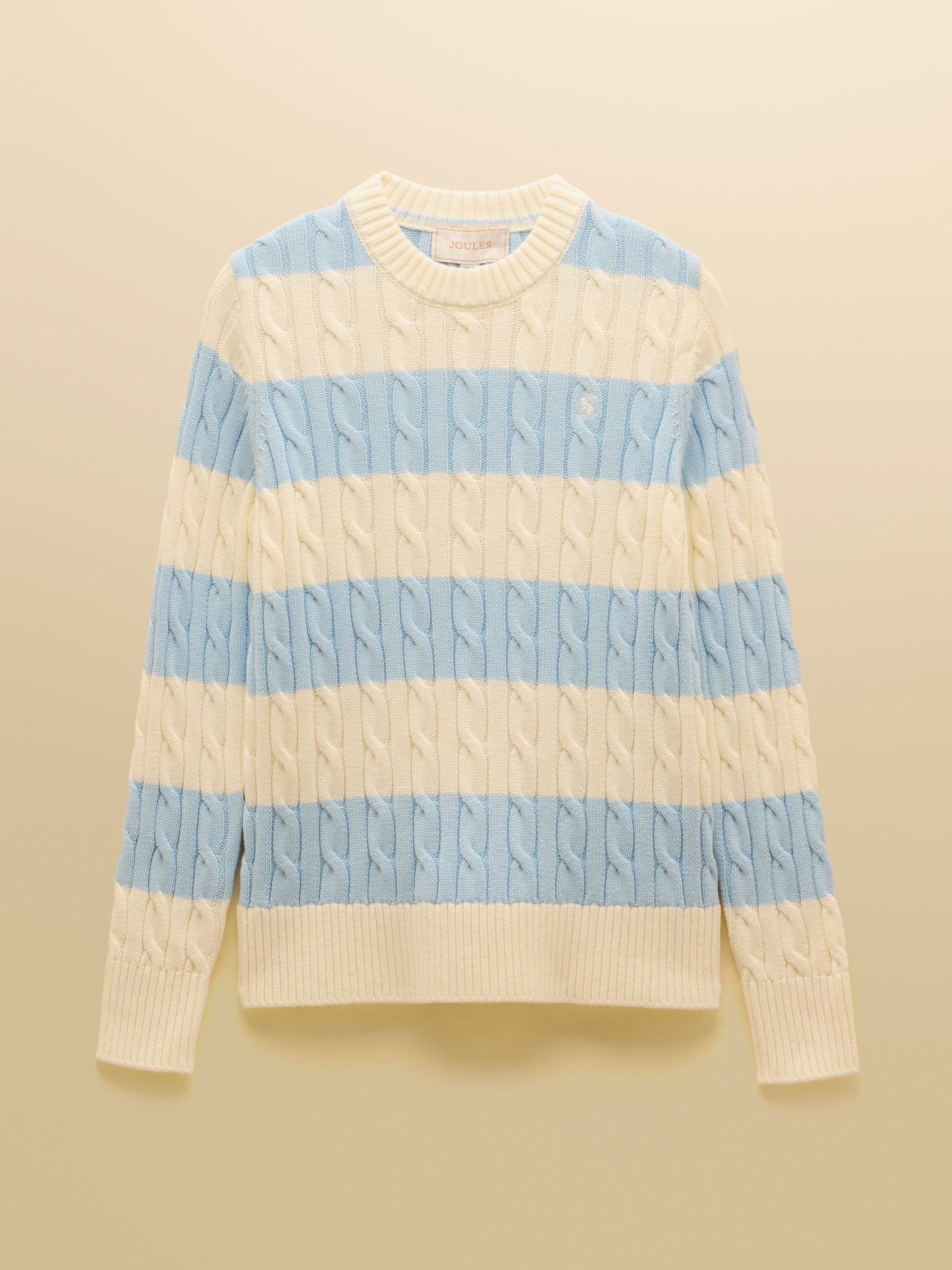 Cream & Blue Striped Classic Crew Neck Cotton Cable Knit Jumper - Image 8 of 8 Cream & Blue Striped Classic Crew Neck Cotton Cable Knit Jumper - Image 8 of 8