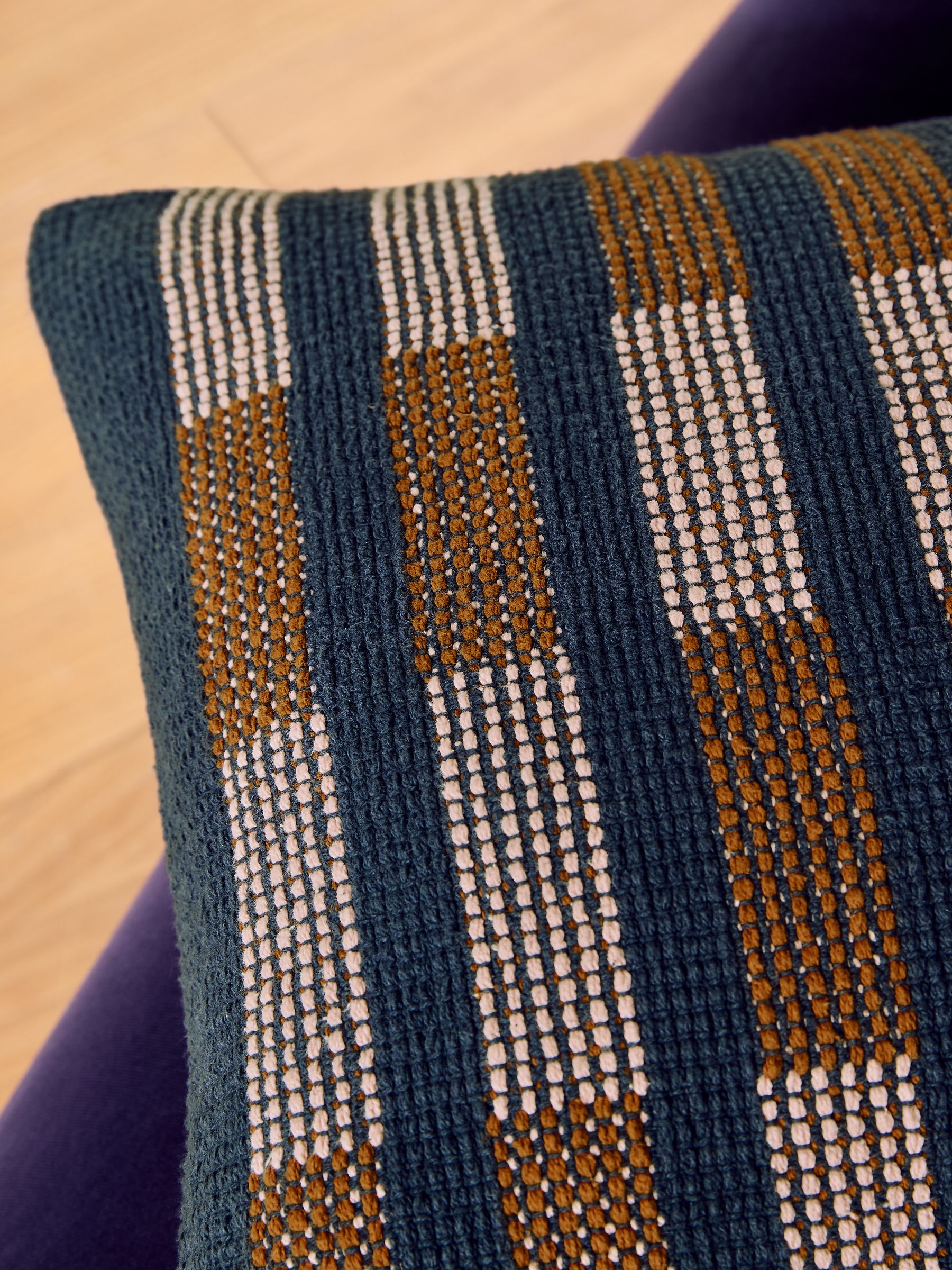 Blake Woven Stripe Cushion in Blue - Image 3 of 5
