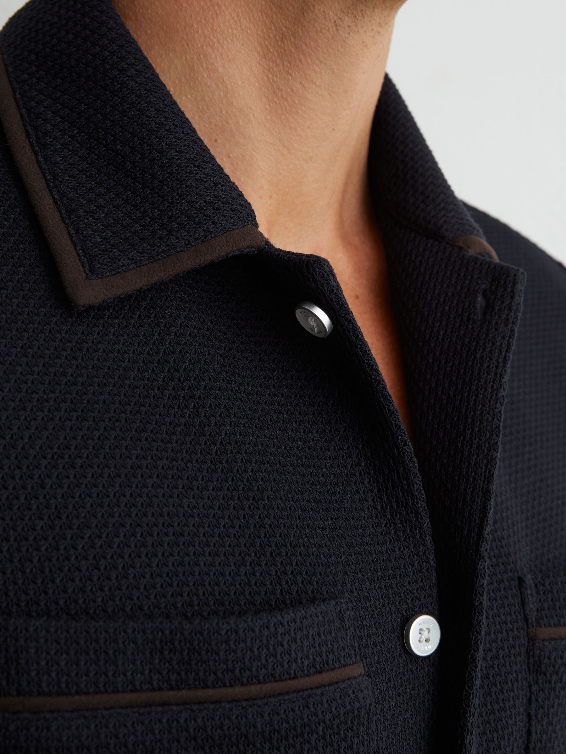 Textured Piped Short-Sleeve Shirt in Navy - Image 5 of 7