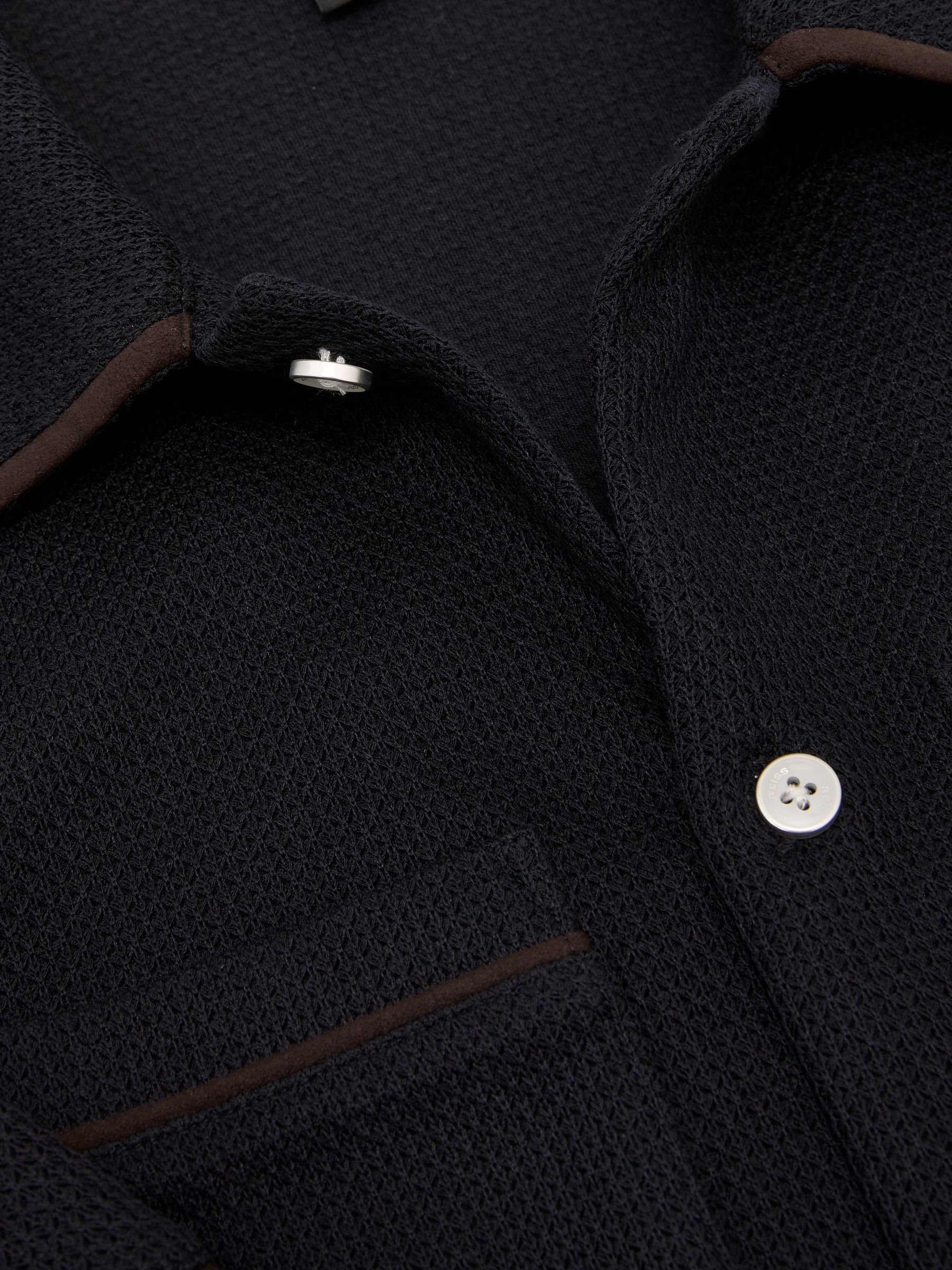 Textured Piped Short-Sleeve Shirt in Navy - Image 7 of 7