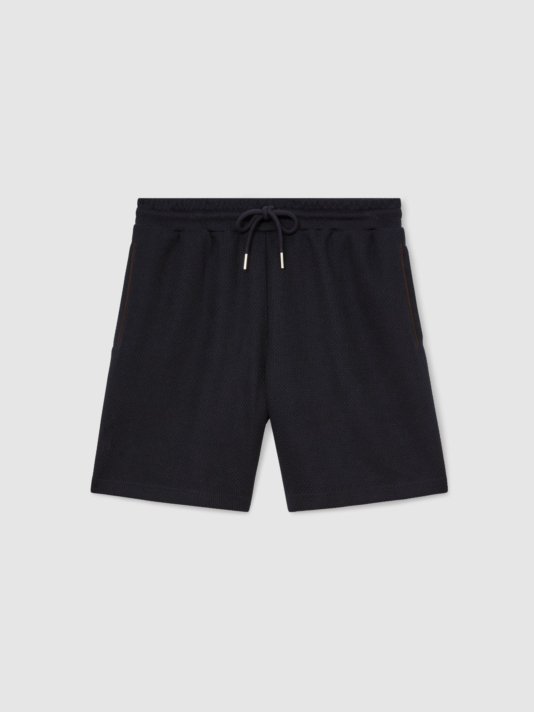 Textured Piped Drawstring Shorts in Navy - Image 2 of 6 Textured Piped Drawstring Shorts in Navy - Image 2 of 6