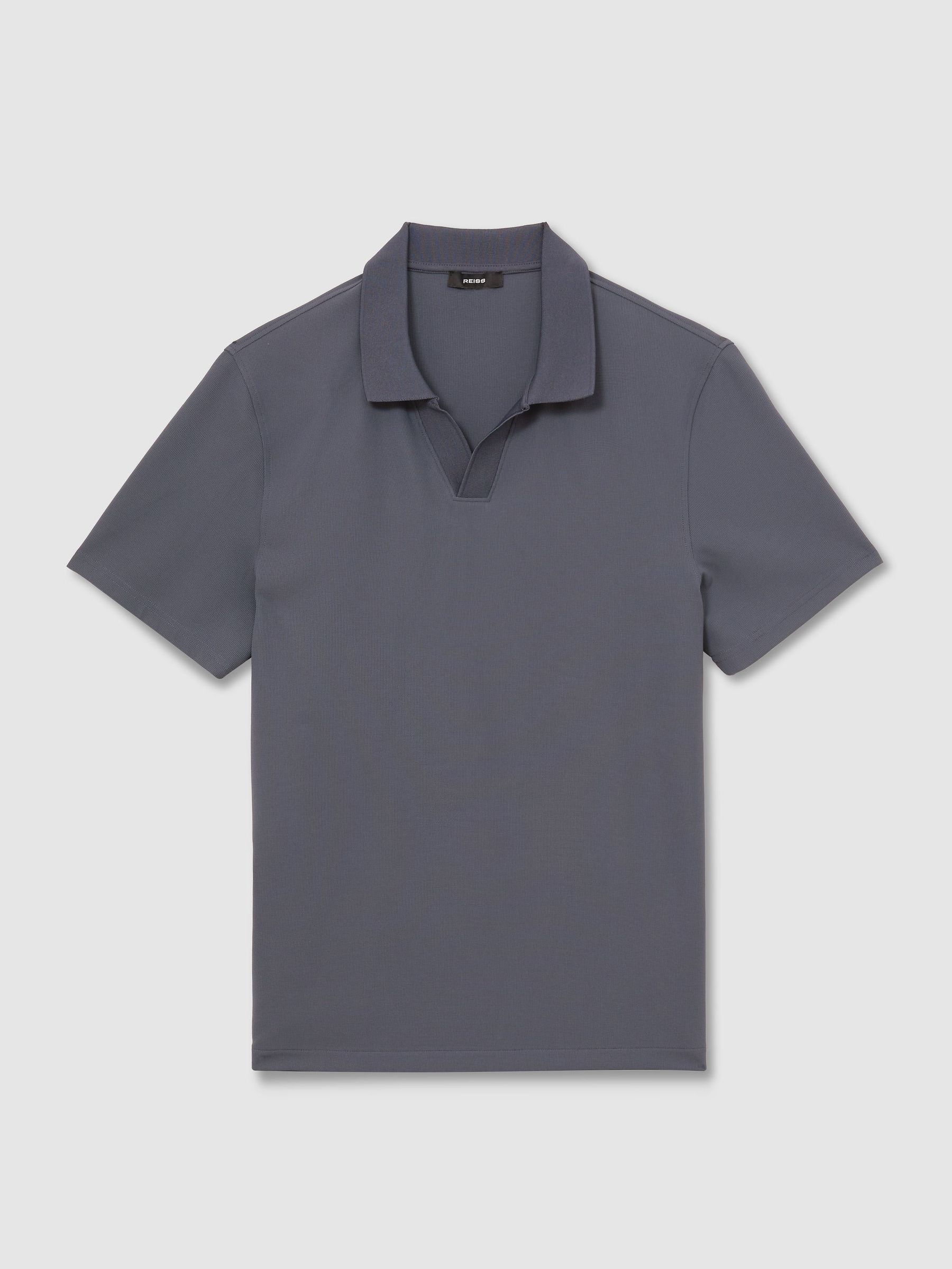 Textured Open-Collar Polo Shirt in Airforce Blue - 圖片 2/6