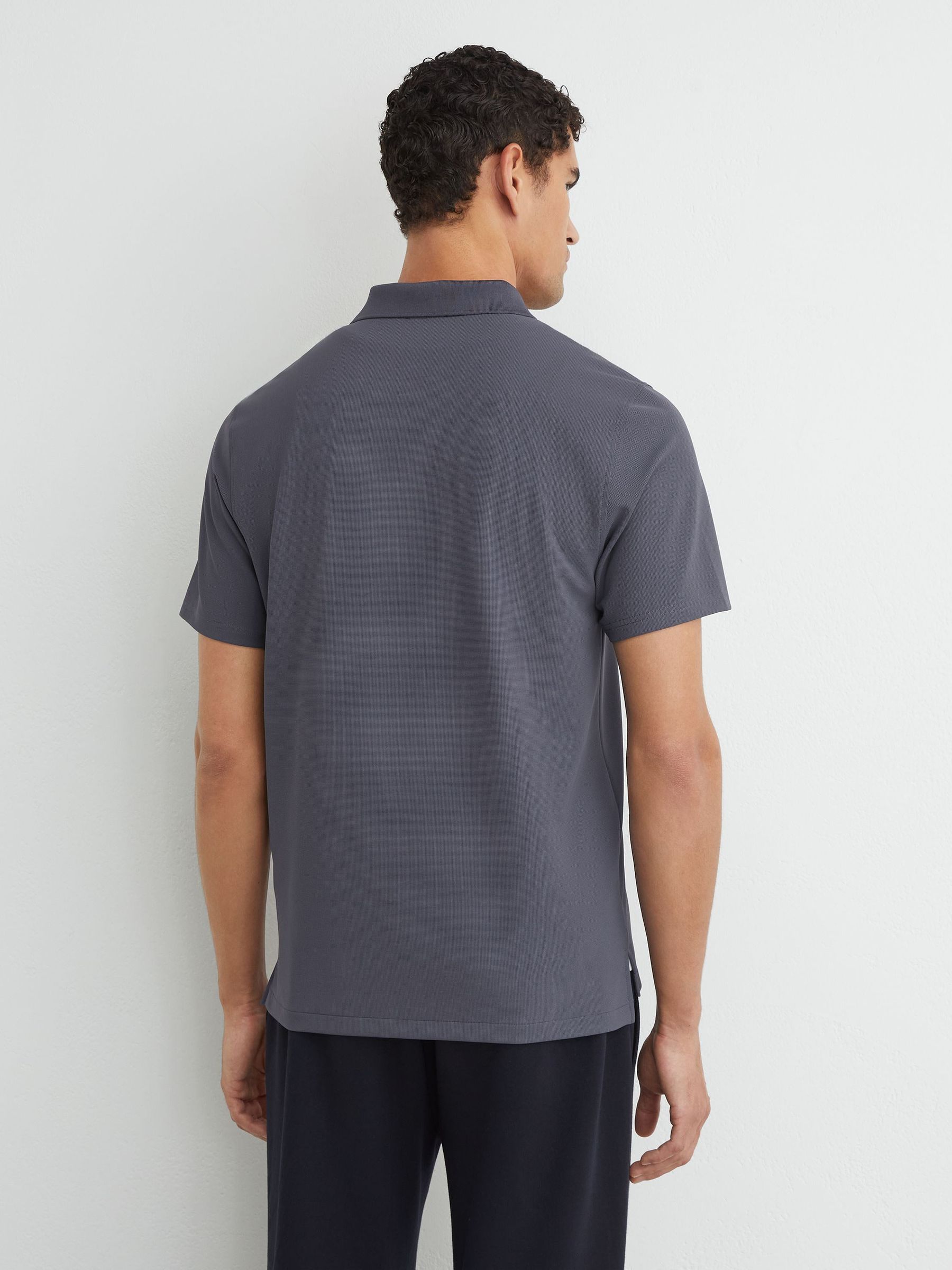 Textured Open-Collar Polo Shirt in Airforce Blue - 圖片 5/6