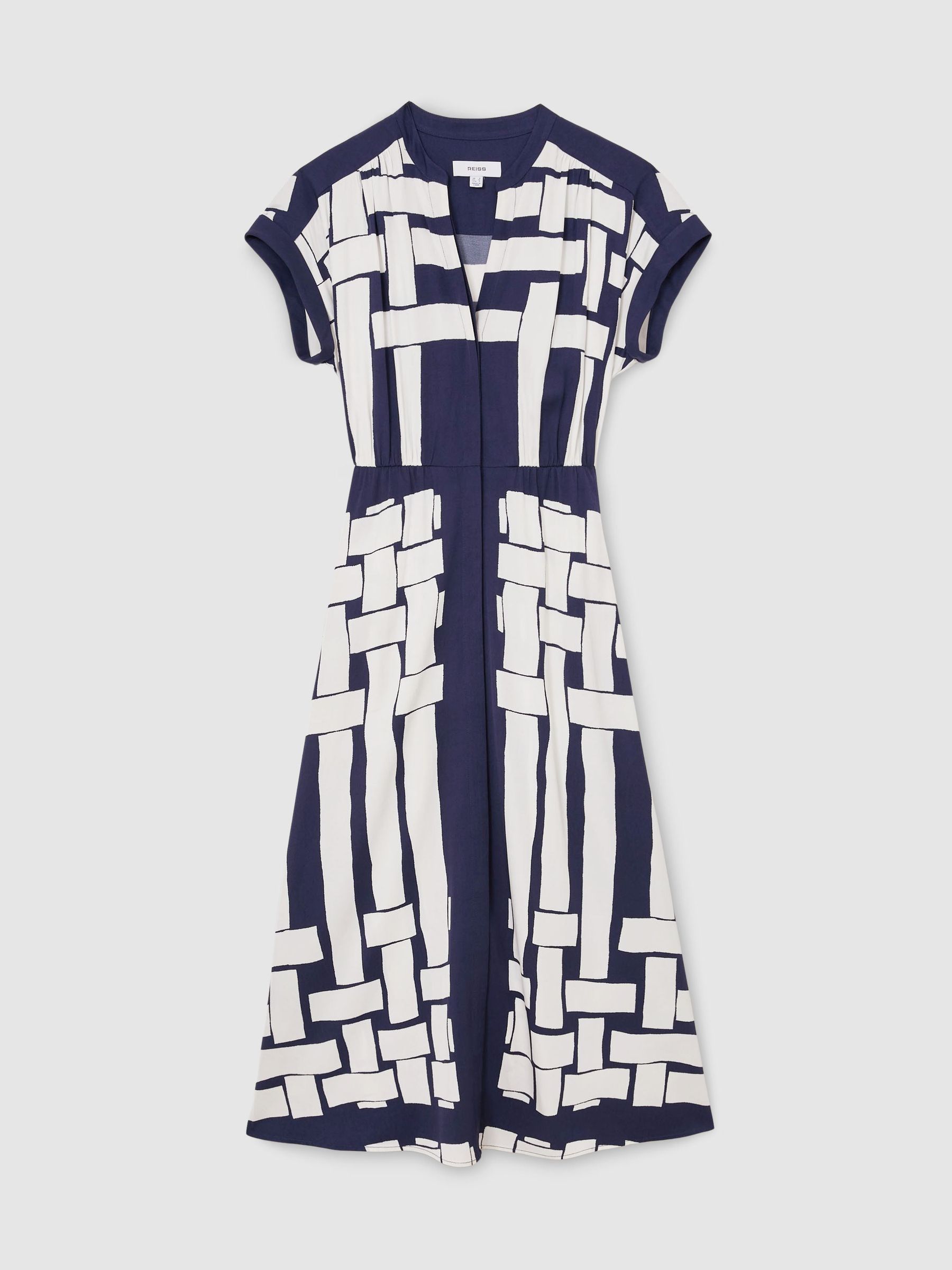 Scarf-Print Belted Midi Dress in Navy/Ivory - Image 2 of 8 Scarf-Print Belted Midi Dress in Navy/Ivory - Image 2 of 8