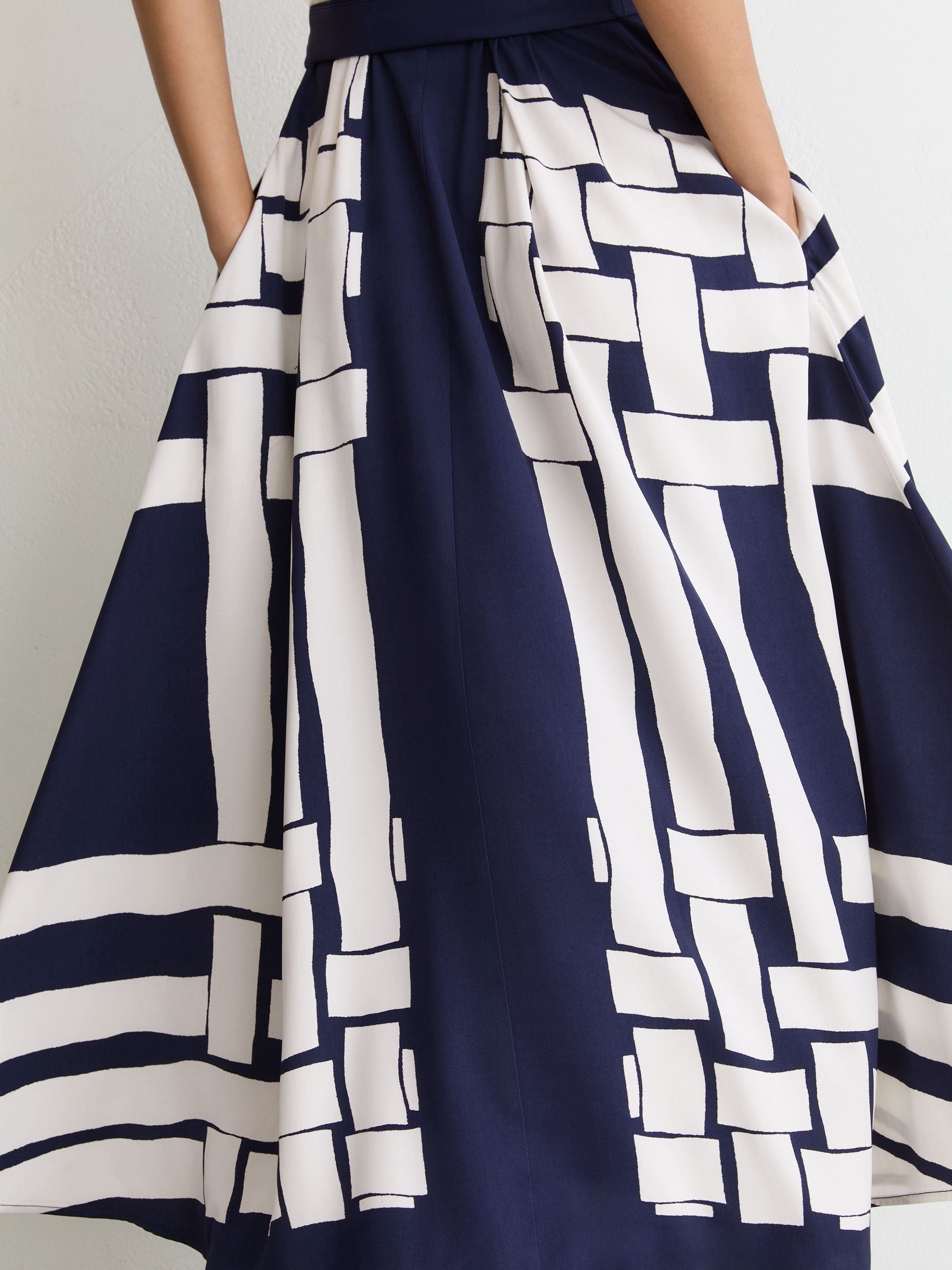 Scarf-Print Belted Midi Dress in Navy/Ivory - Image 6 of 8