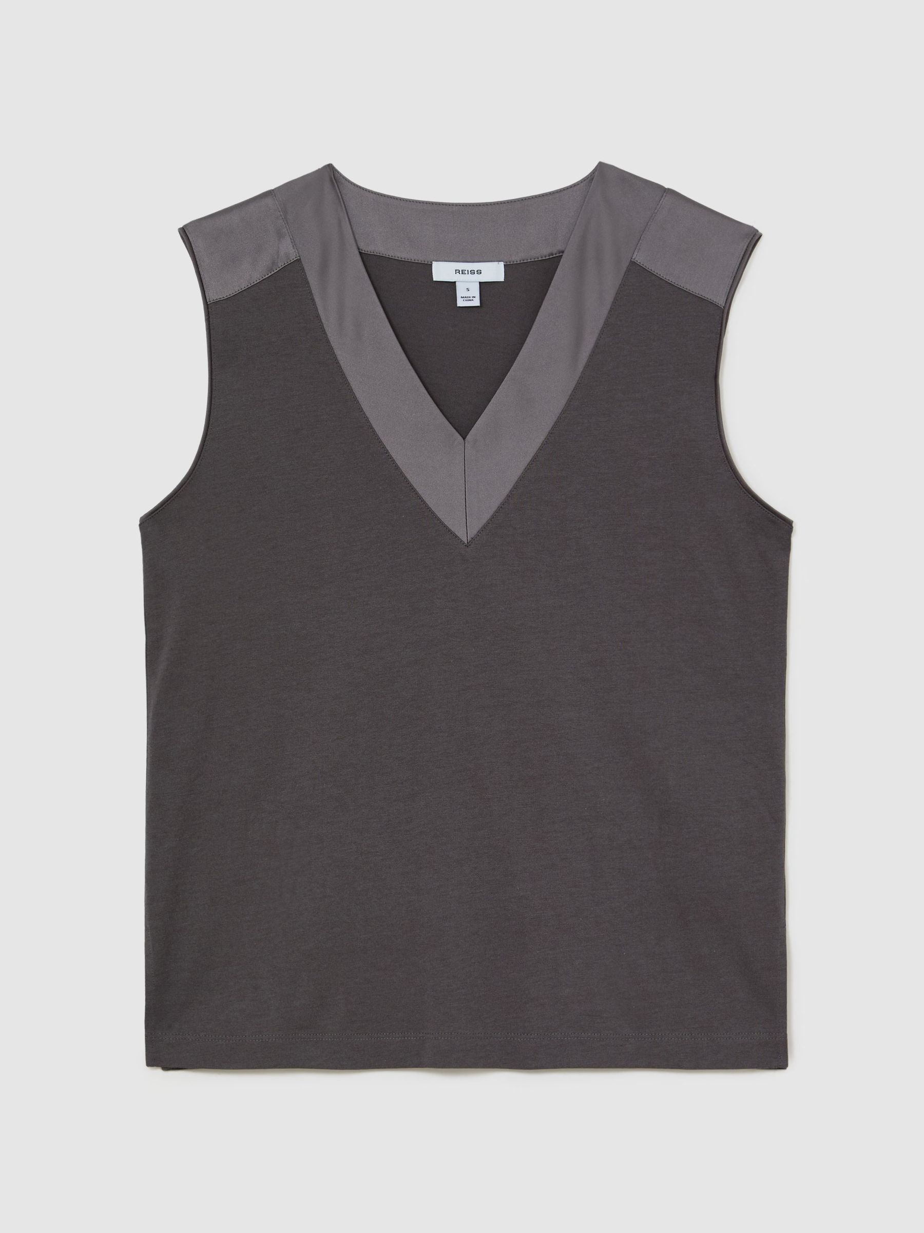 Cotton-Modal Silk-Trim Sleeveless Top in Grape Burgundy - Image 2 of 6 Cotton-Modal Silk-Trim Sleeveless Top in Grape Burgundy - Image 2 of 6