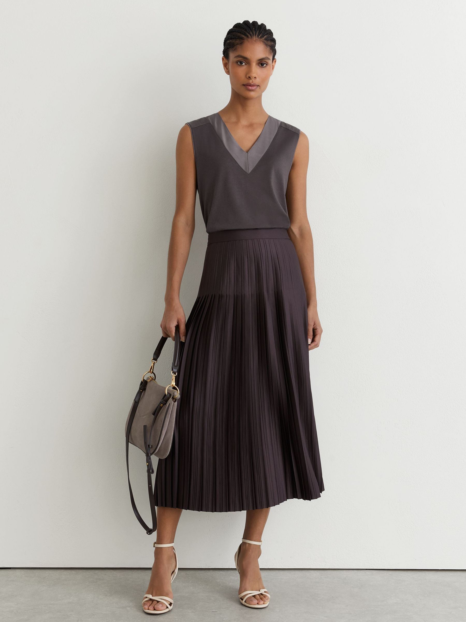 Cotton-Modal Silk-Trim Sleeveless Top in Grape Burgundy - Image 3 of 6