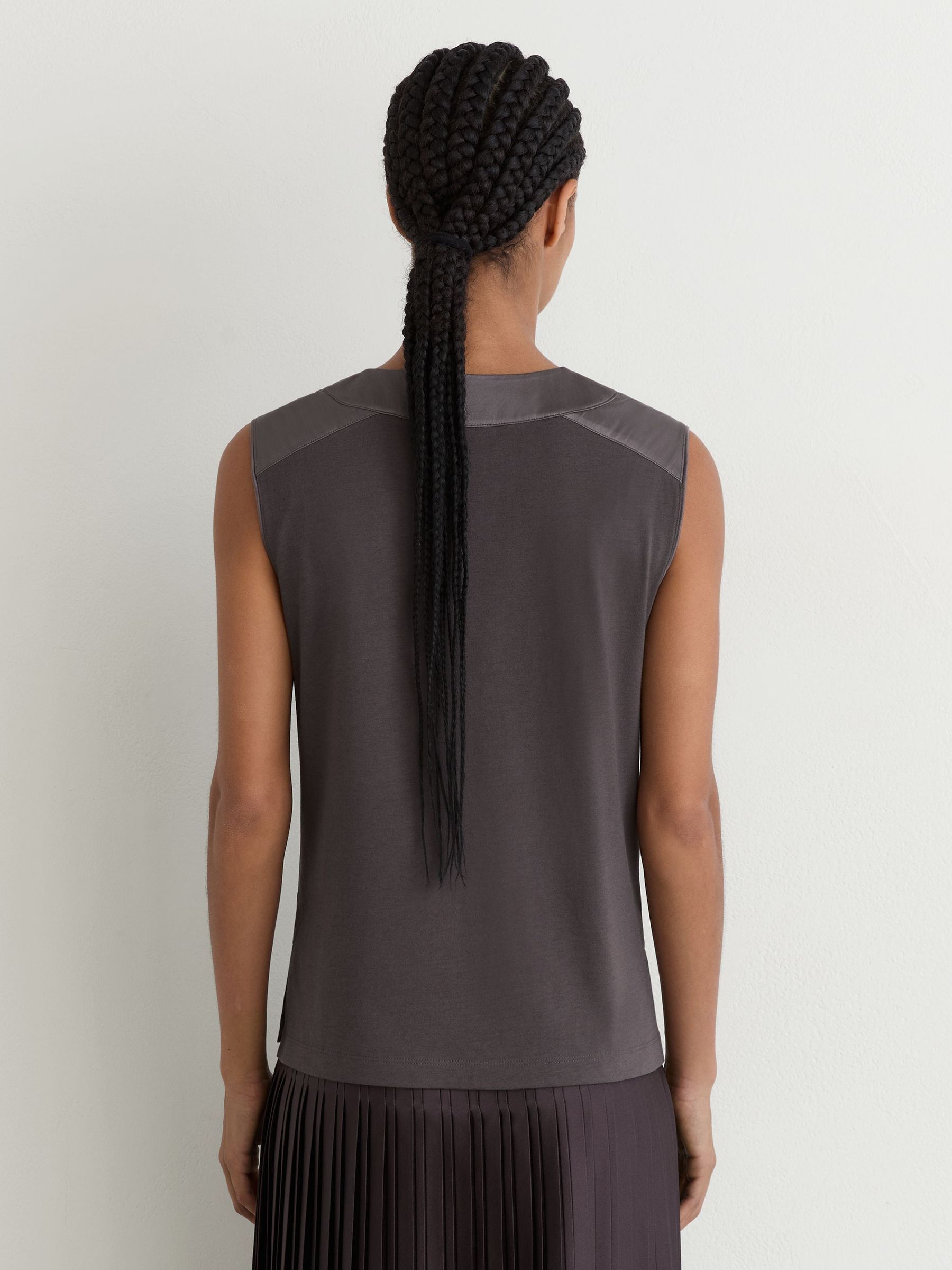 Cotton-Modal Silk-Trim Sleeveless Top in Grape Burgundy - Image 4 of 6