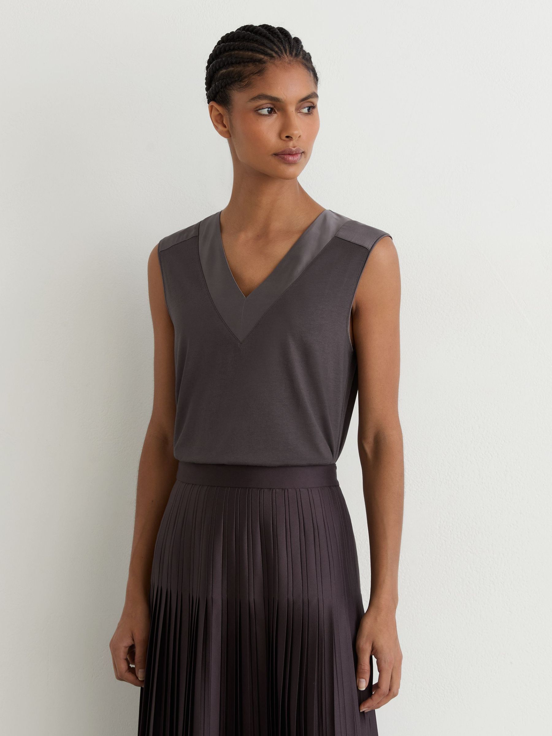 Cotton-Modal Silk-Trim Sleeveless Top in Grape Burgundy - Image 5 of 6
