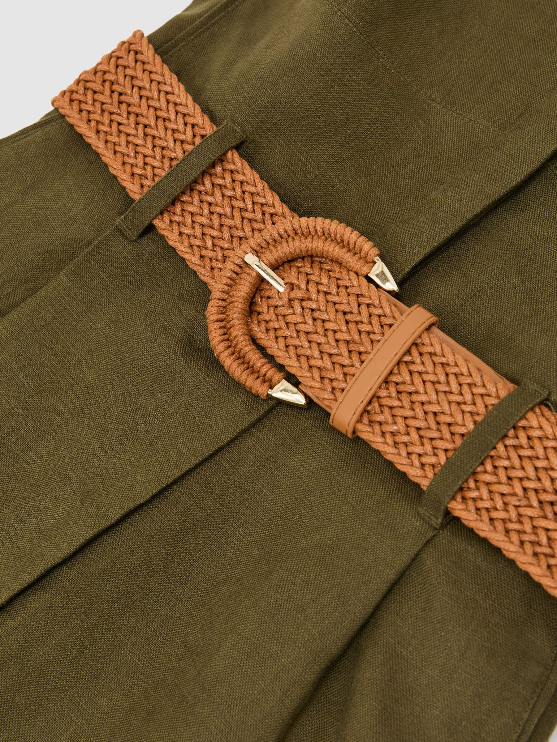Linen Sleeveless Belted Playsuit in Khaki Green - Image 6 of 6
