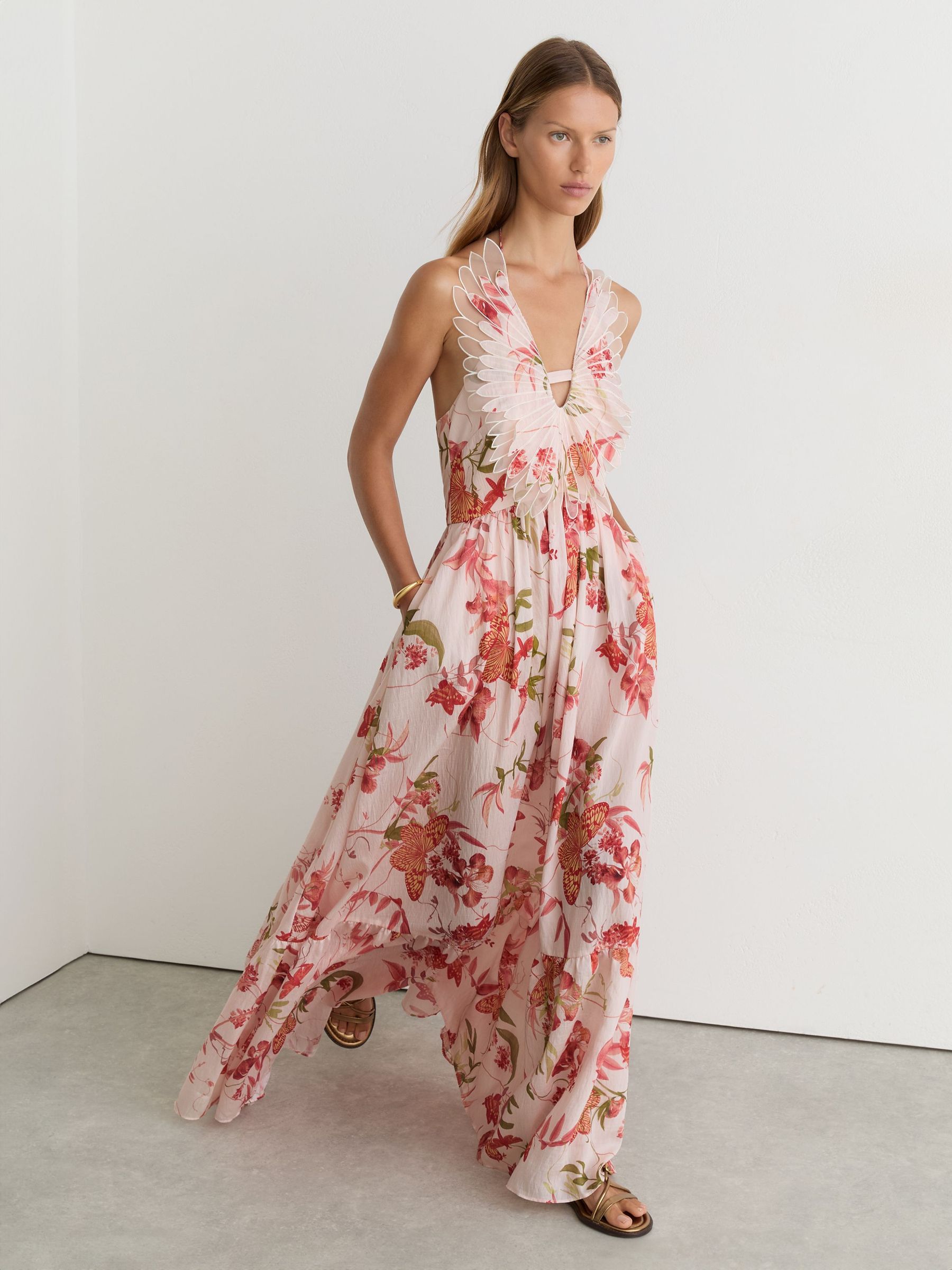 Reiss | NYBG Butterfly-Embroidered Maxi Dress in Pale Pink - Bild 3 av 8