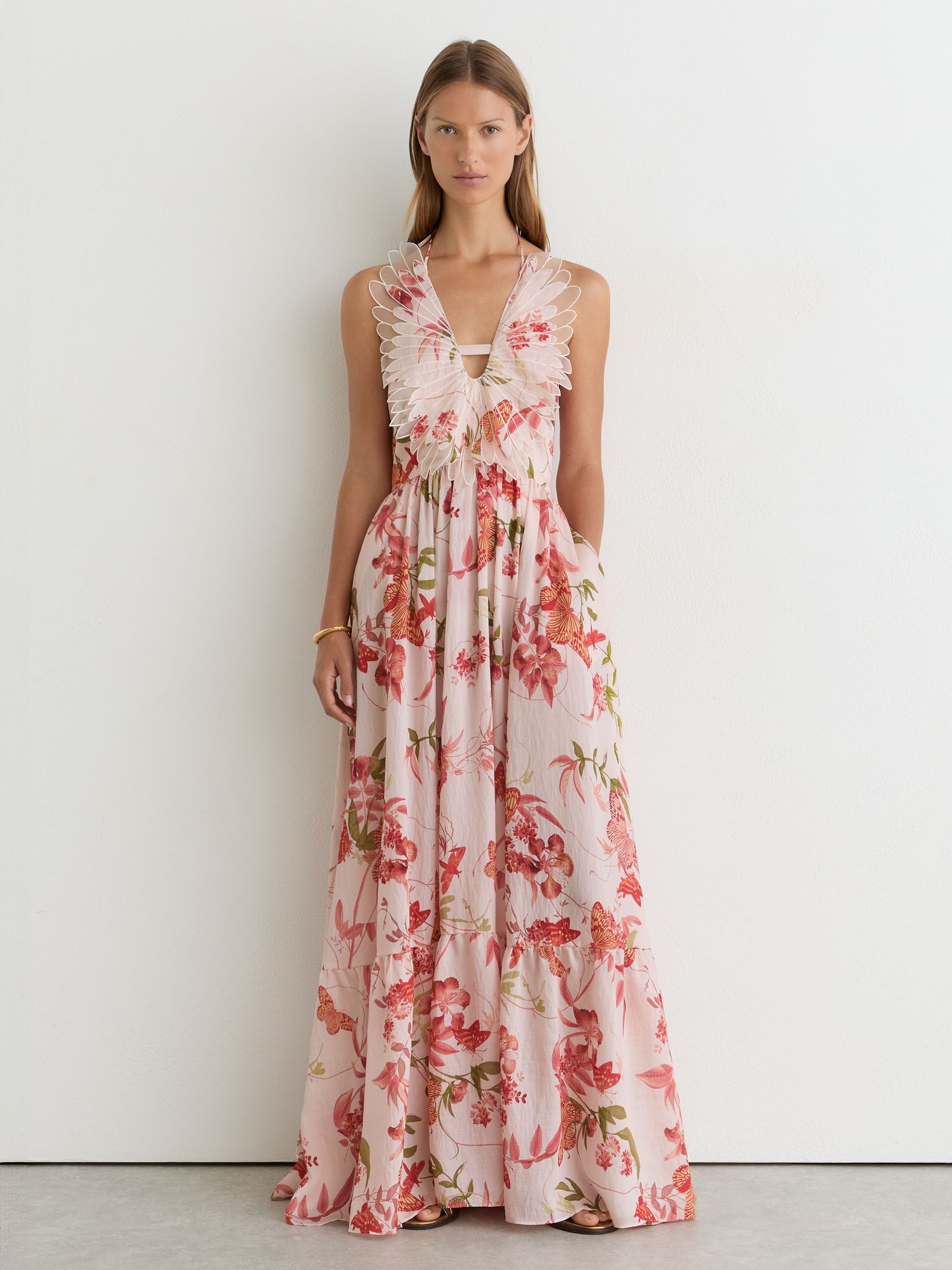 Reiss | NYBG Butterfly-Embroidered Maxi Dress in Pale Pink - Bild 6 av 8
