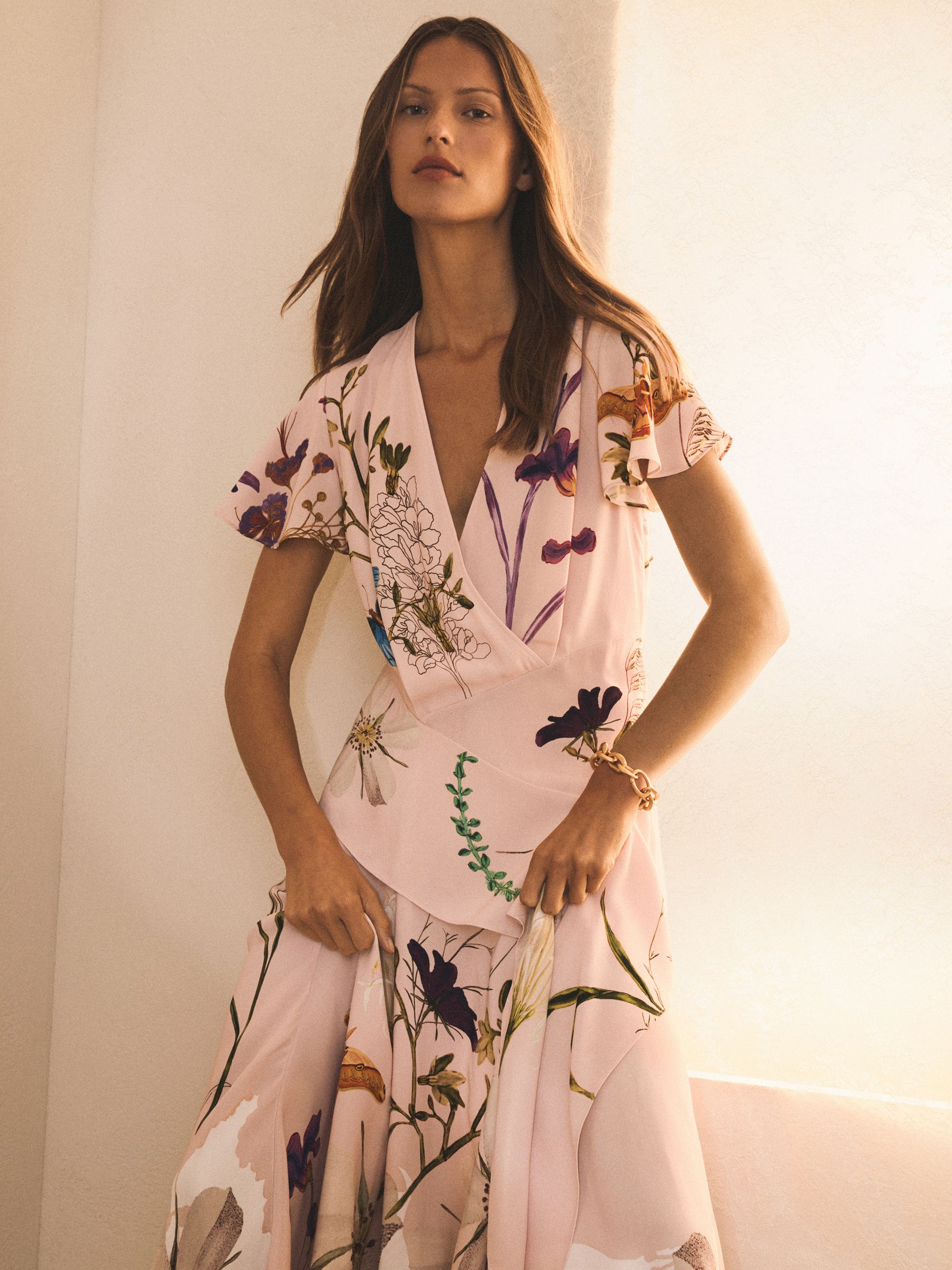 Reiss | NYBG Printed Handkerchief-Hem Dress in Pale Pink - Image 1 of 8