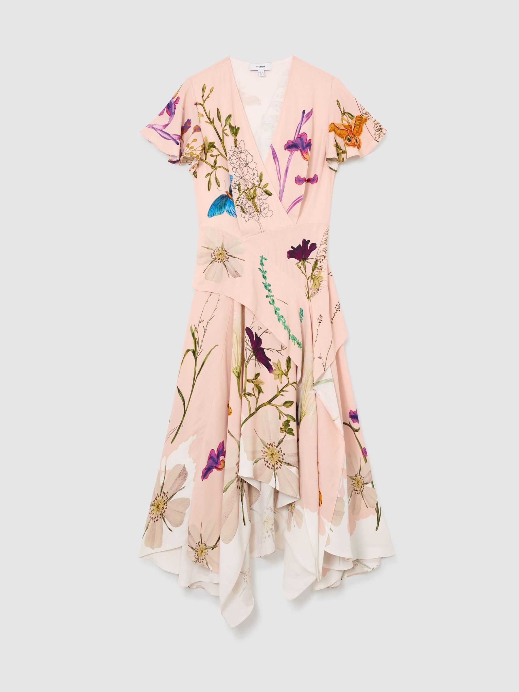 Reiss | NYBG Printed Handkerchief-Hem Dress in Pale Pink - Image 2 of 8