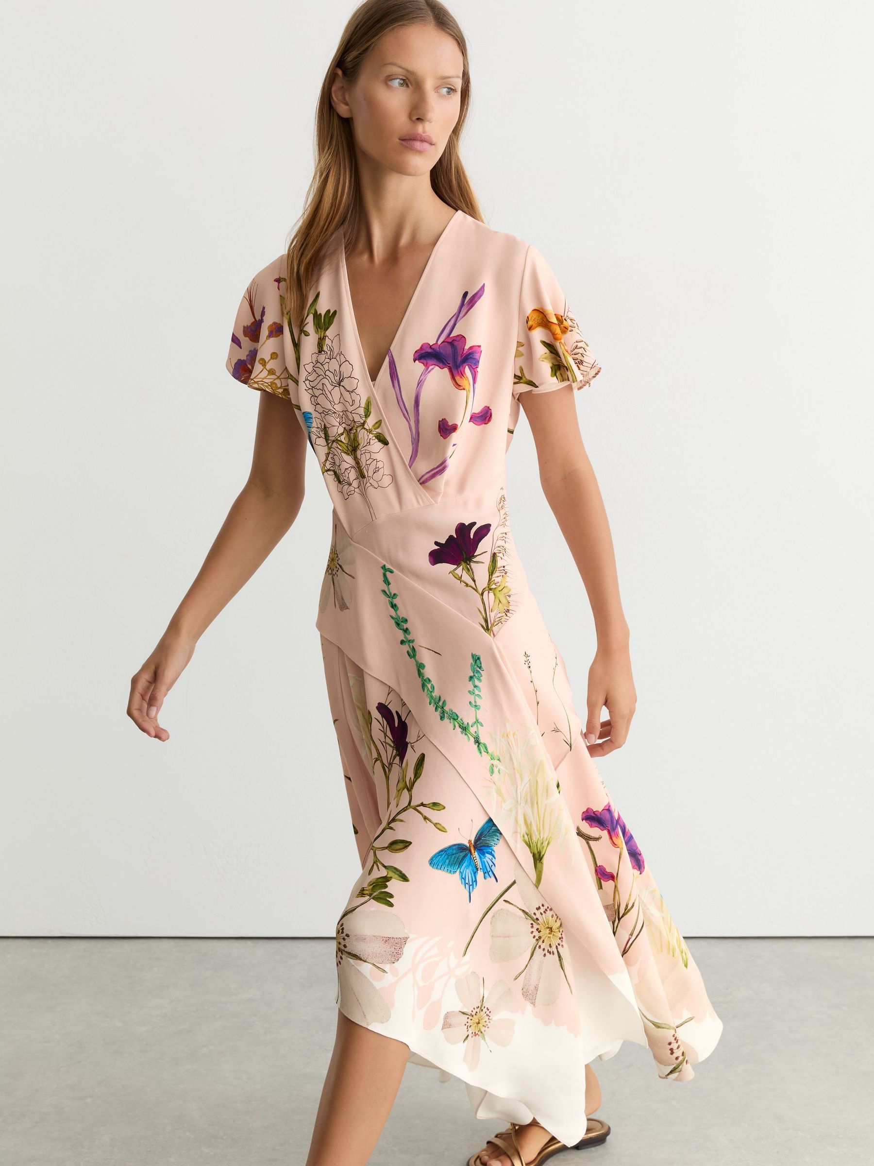 Reiss | NYBG Printed Handkerchief-Hem Dress in Pale Pink - Image 7 of 8