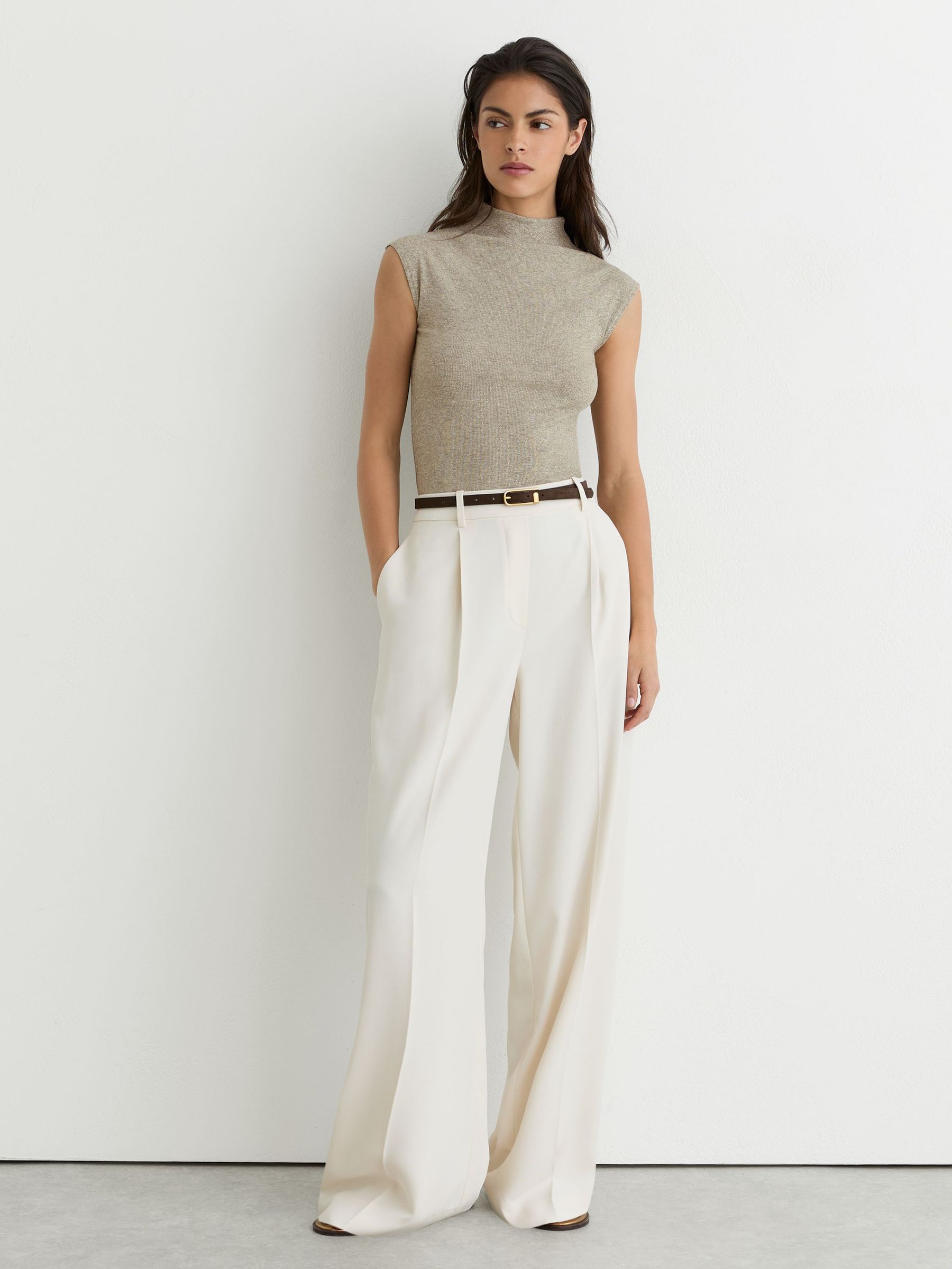 Metallic-Knit High-Neck Vest in Gold - Image 1 of 6
