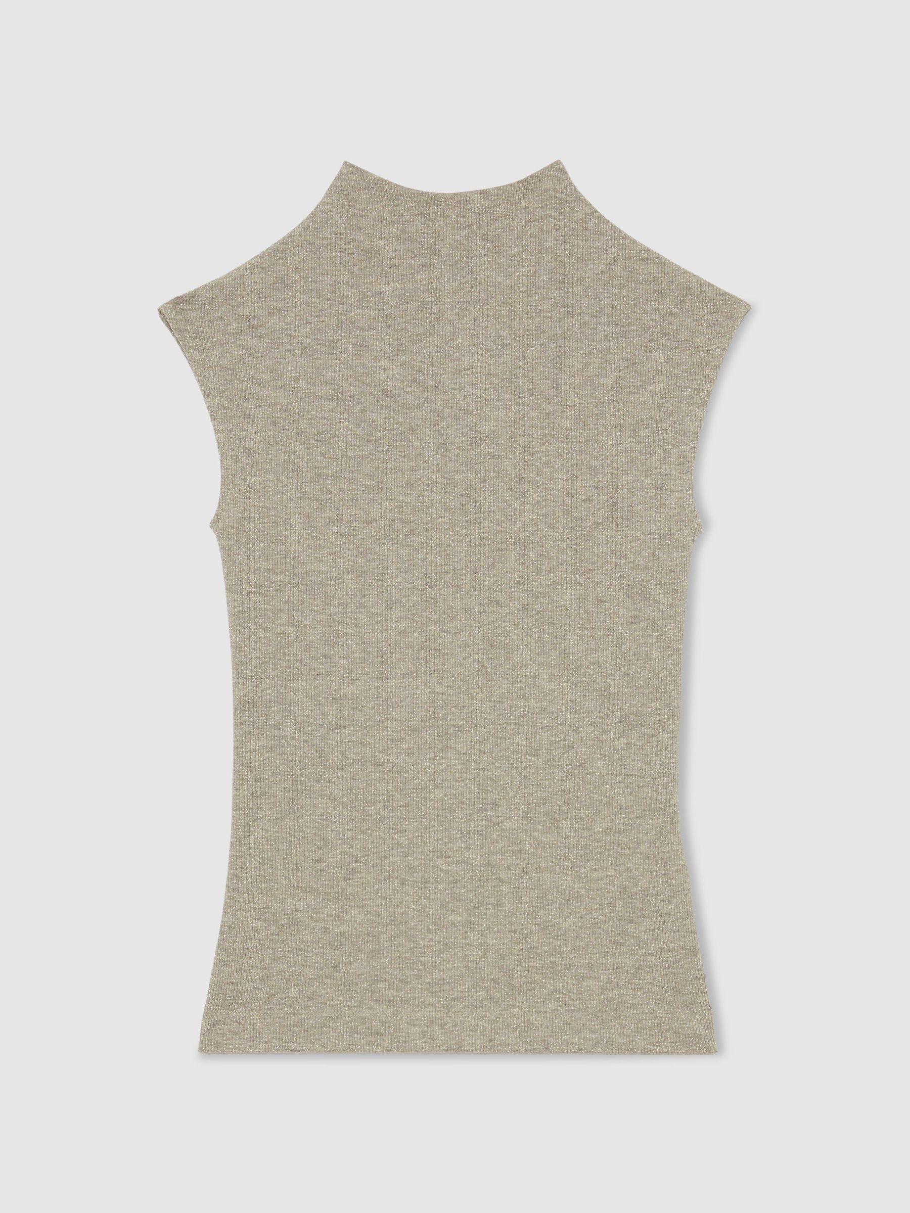 Metallic-Knit High-Neck Vest in Gold - Image 2 of 6
