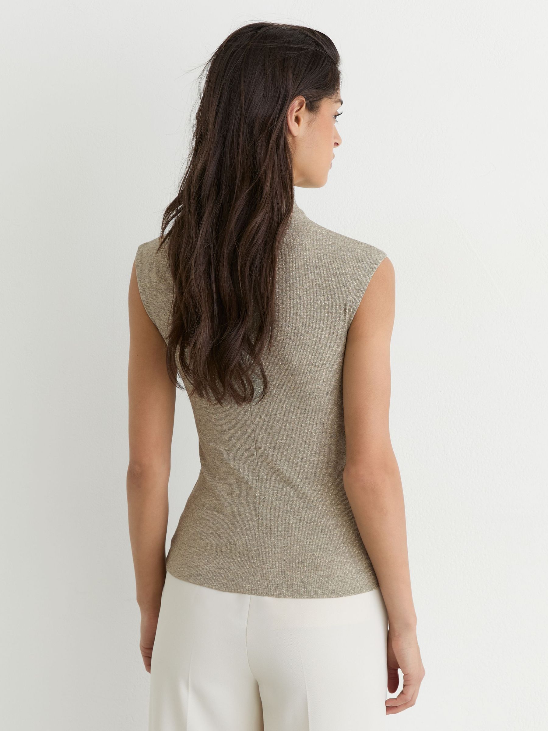 Metallic-Knit High-Neck Vest in Gold - Image 4 of 6