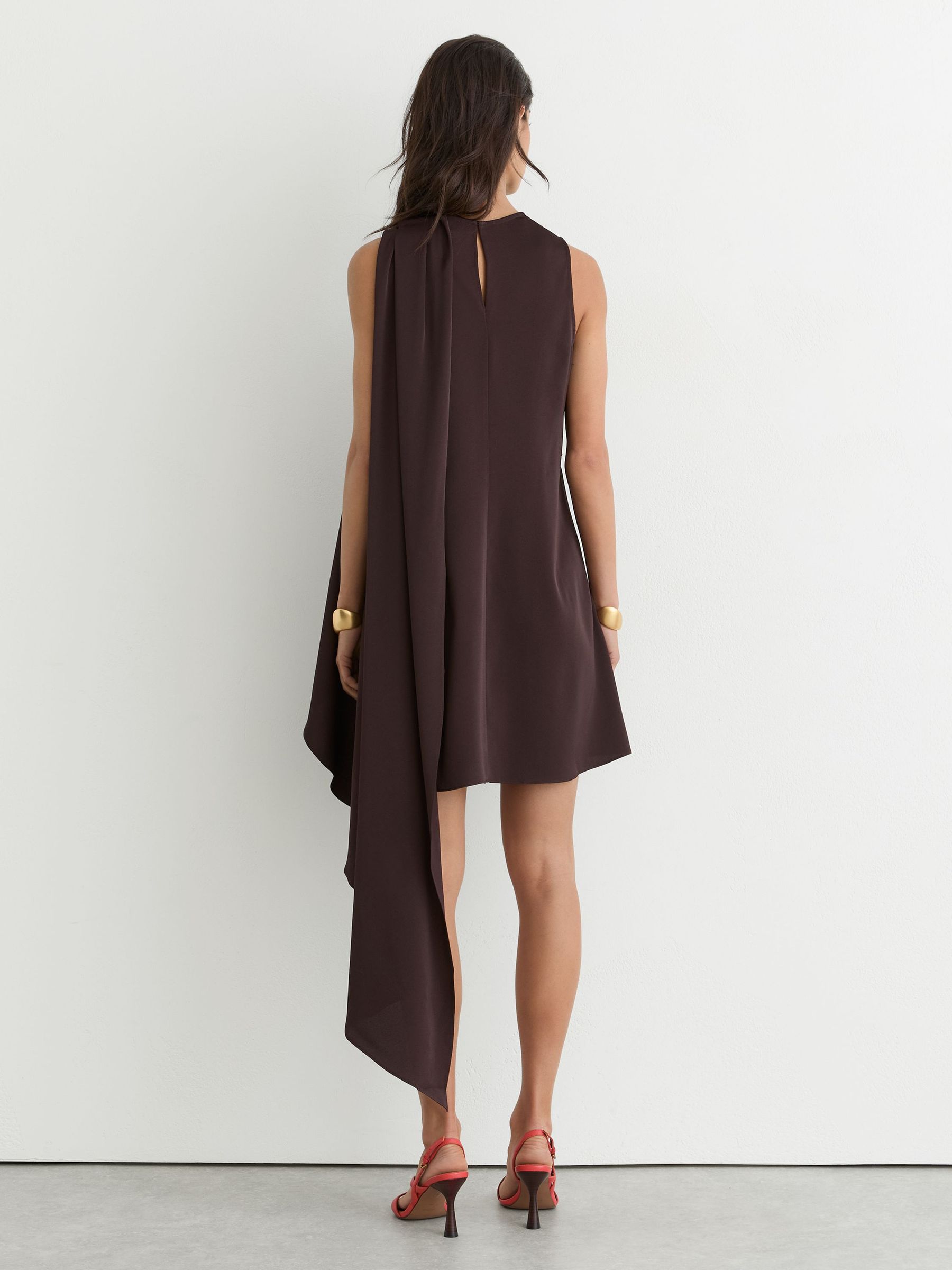 layered drape dress Jelani Layered Mesh High-Slit Drape Maxi Dress