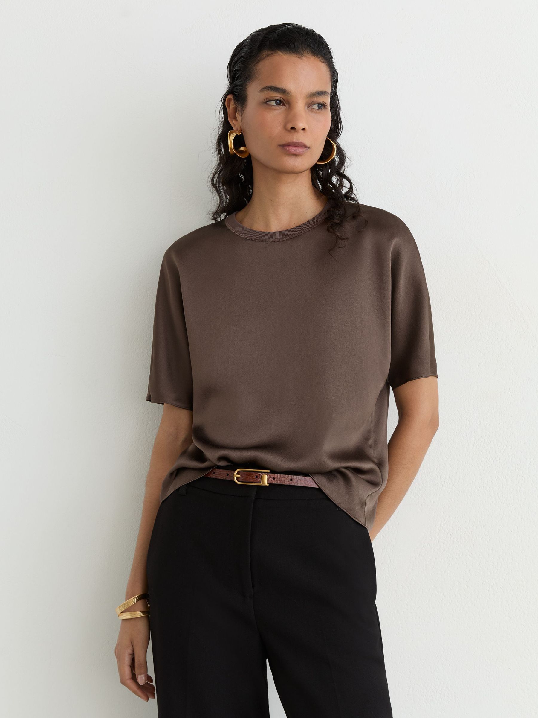 Silk Short-Sleeve Top in Mauve - Image 5 of 7