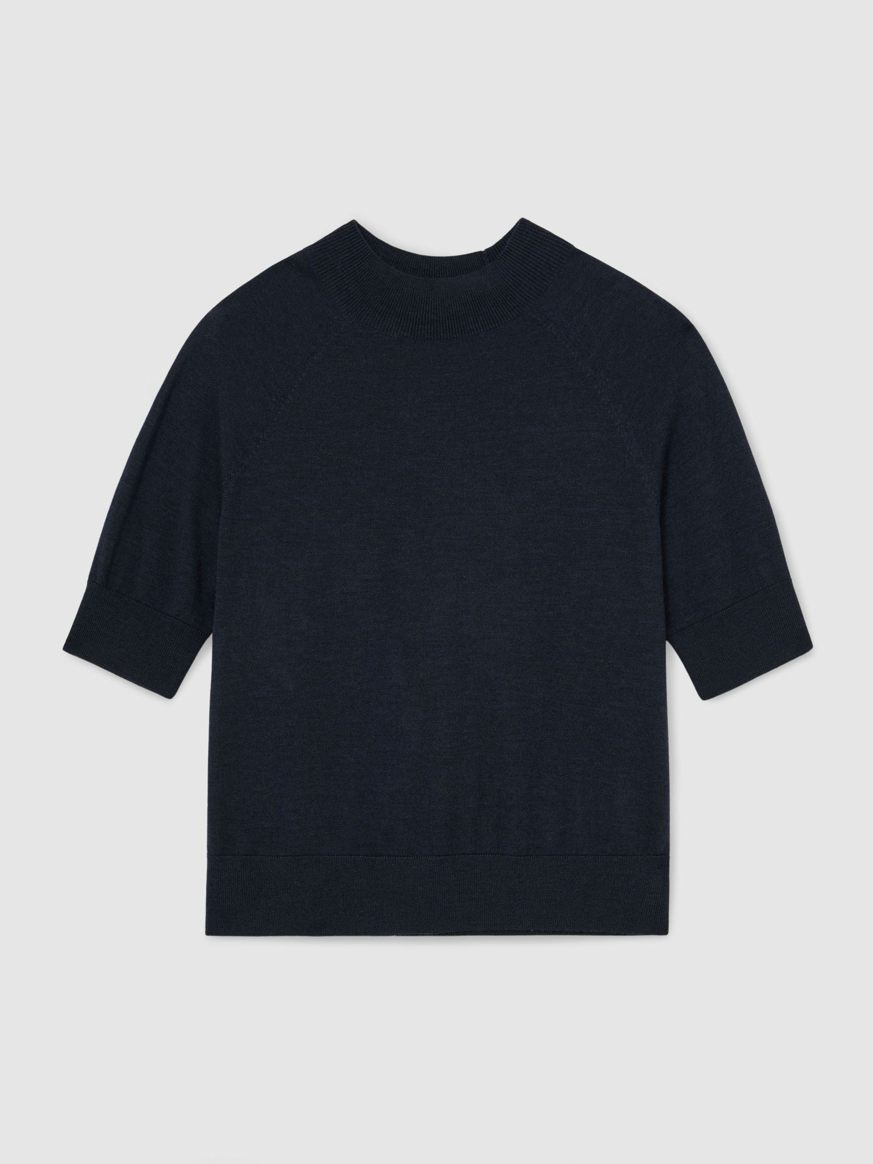 Merino Wool Funnel-Neck Top in Navy - Image 2 of 6