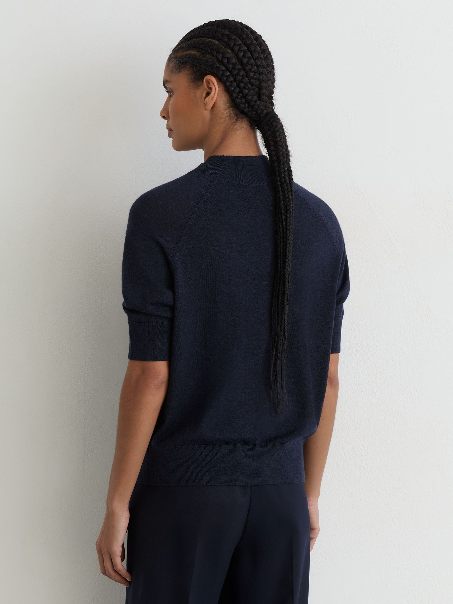 Merino Wool Funnel-Neck Top in Navy - Image 5 of 6