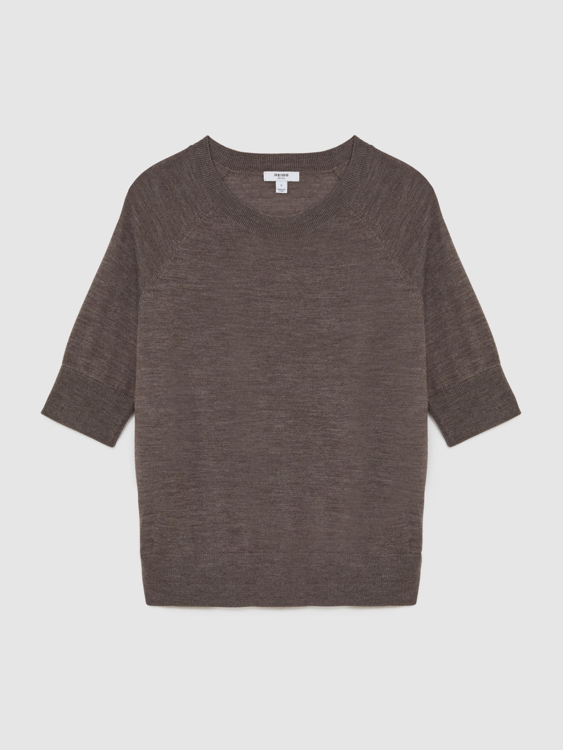 Merino Wool Mock-Neck T-Shirt in Mocha Brown - Image 2 of 6