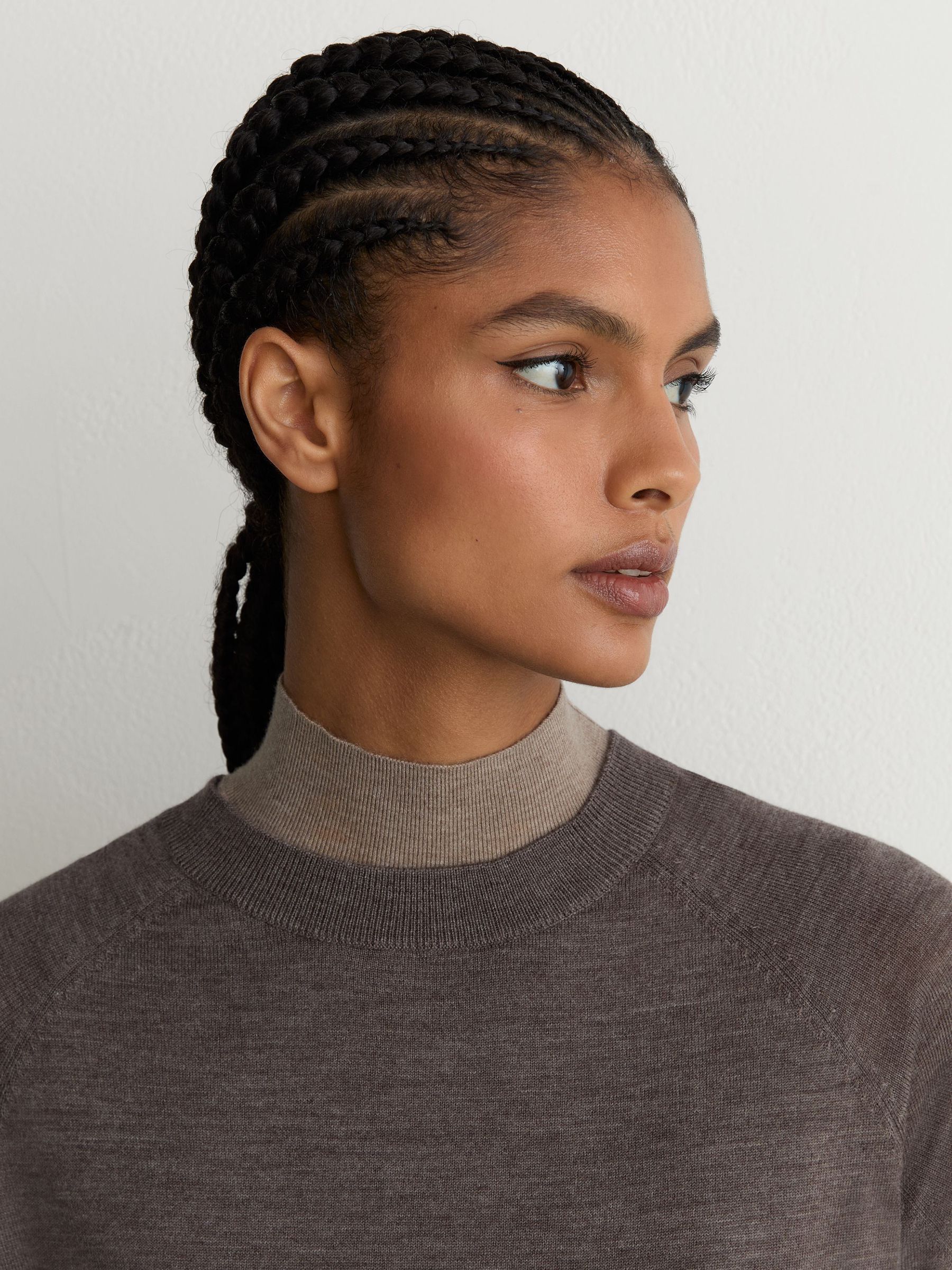Merino Wool Mock-Neck T-Shirt in Mocha Brown - Image 4 of 6