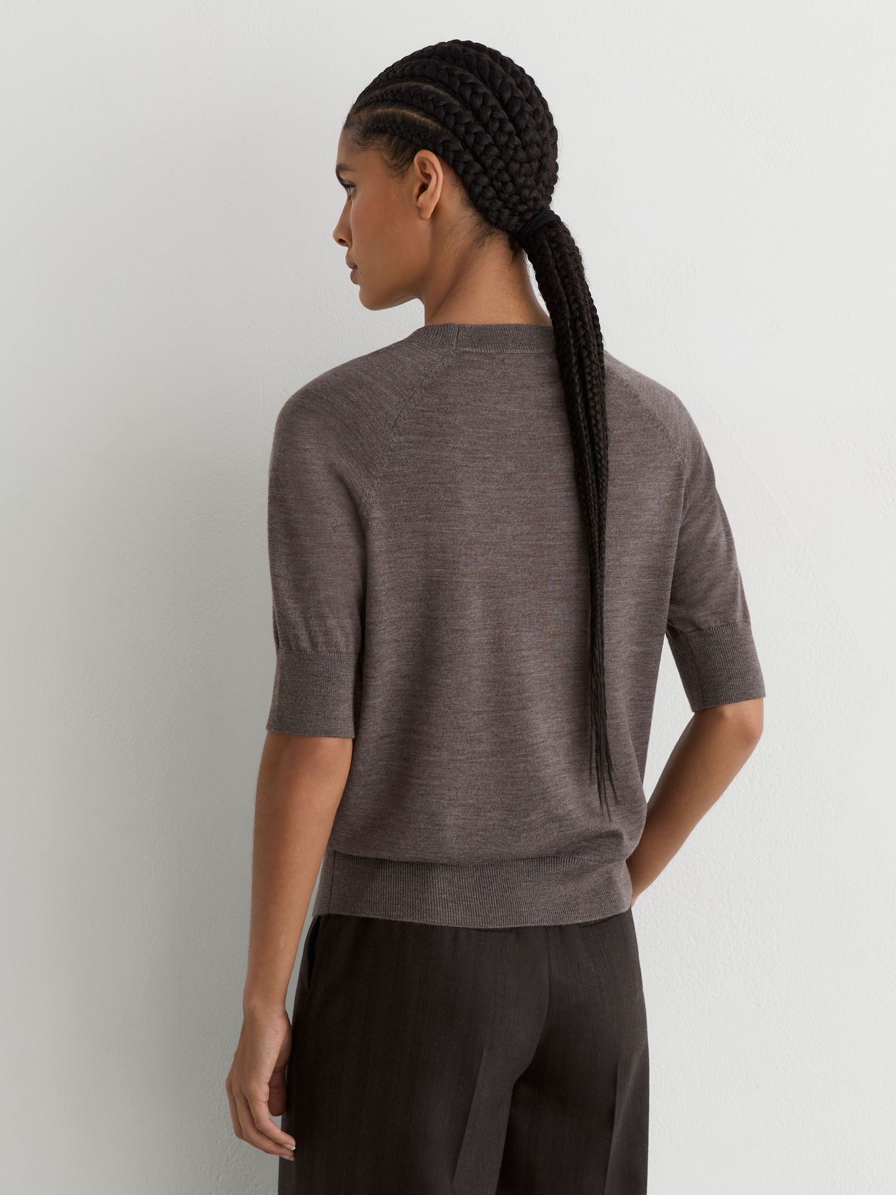 Merino Wool Mock-Neck T-Shirt in Mocha Brown - Image 5 of 6