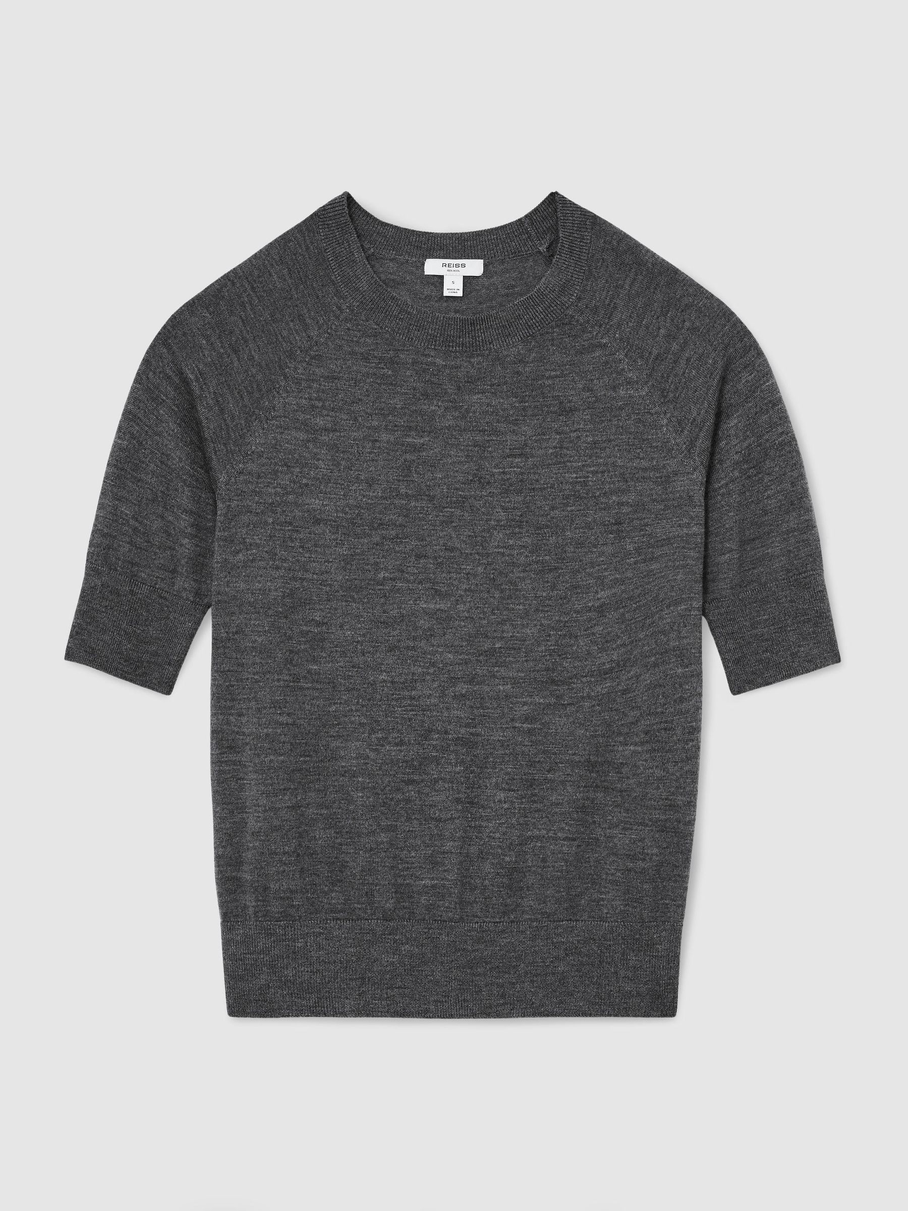 Merino Wool Mock-Neck T-Shirt in Charcoal Grey - Image 2 of 6 Merino Wool Mock-Neck T-Shirt in Charcoal Grey - Image 2 of 6