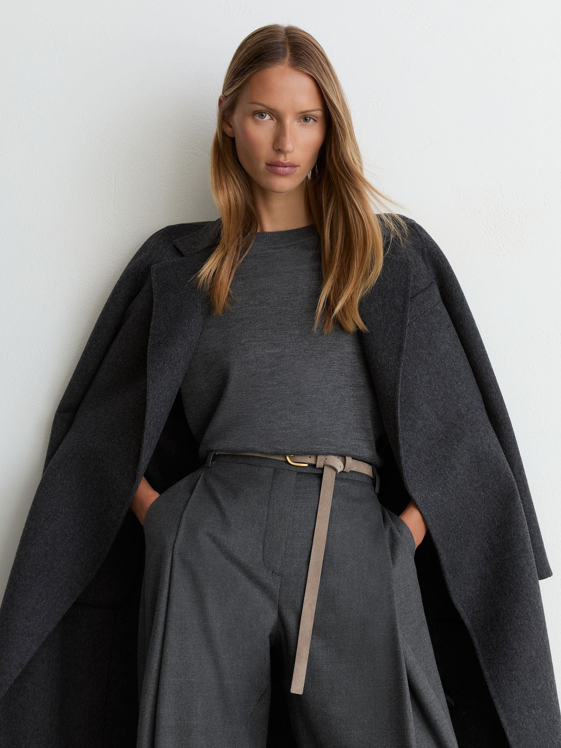 Merino Wool Mock-Neck T-Shirt in Charcoal Grey - Image 3 of 6