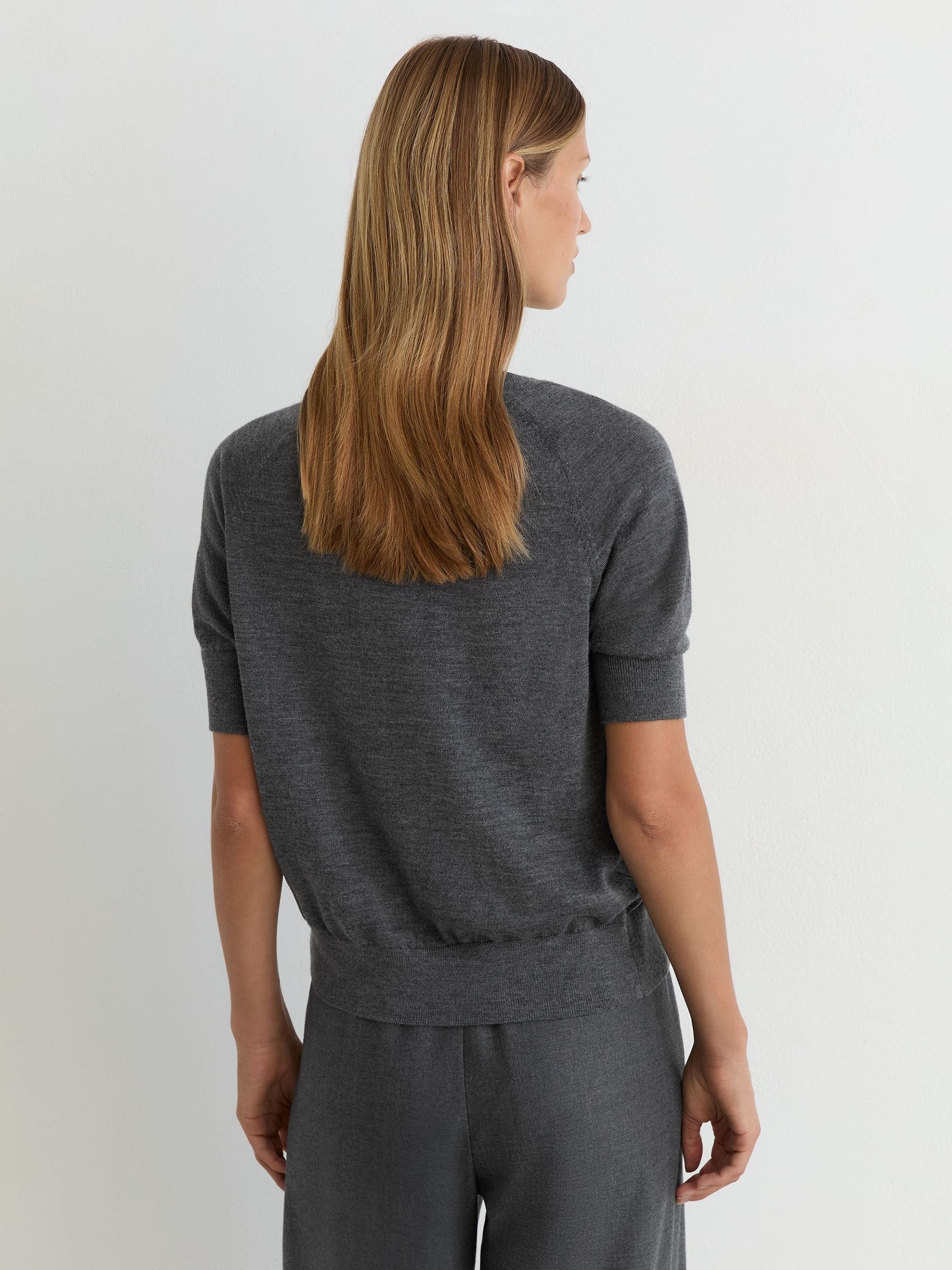 Merino Wool Mock-Neck T-Shirt in Charcoal Grey - Image 5 of 6