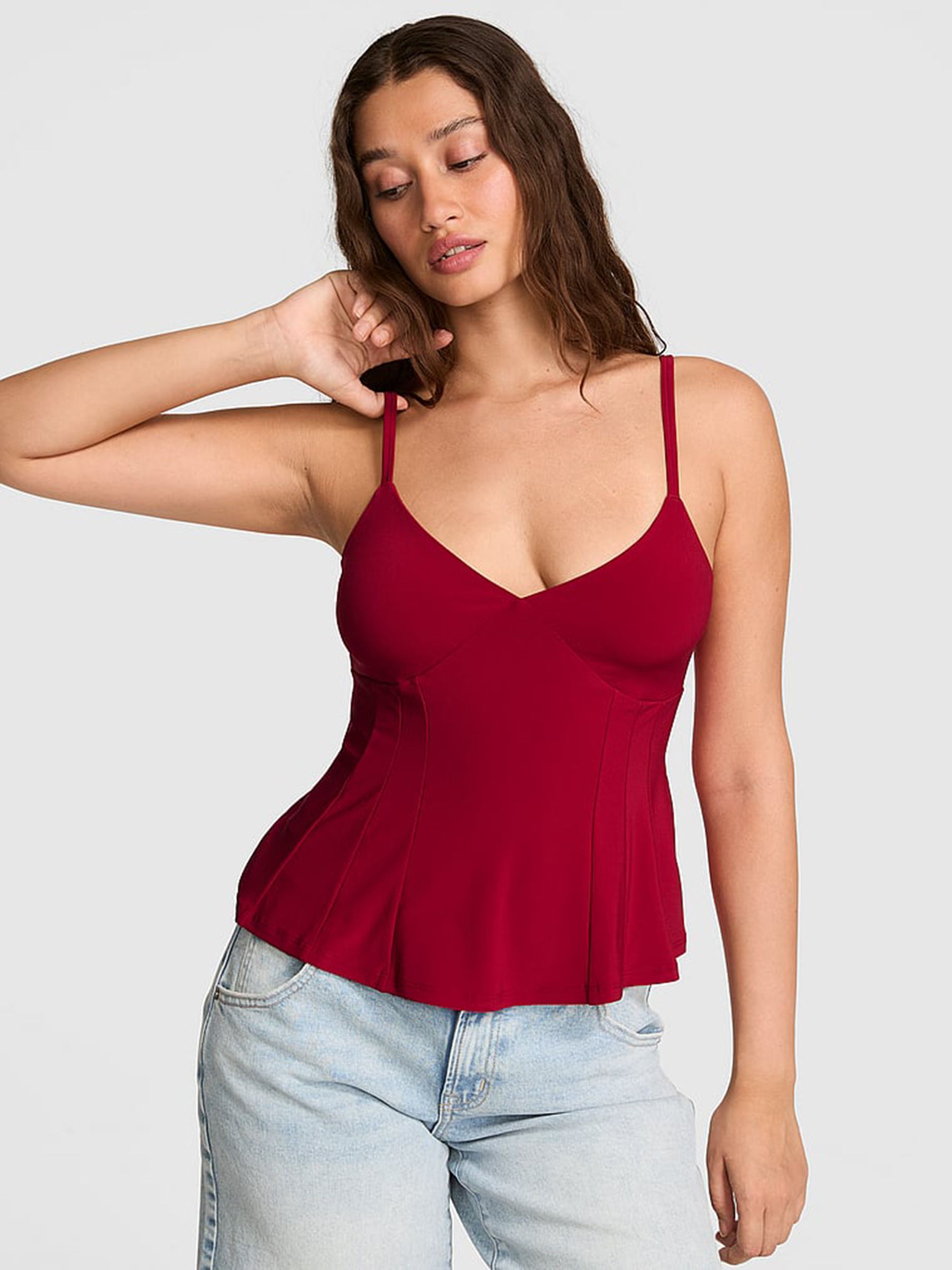 Red Lacquer Knit Corset Cami Top - Image 1 of 2 Red Lacquer Knit Corset Cami Top - Image 1 of 2