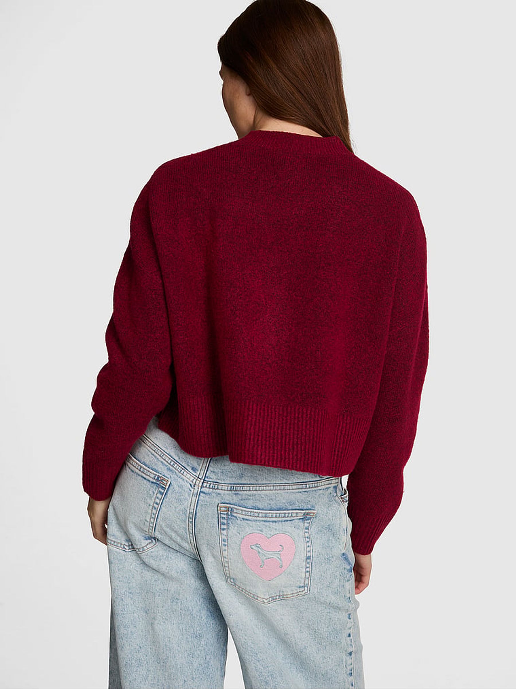 Red Lacquer Cropped V-Neck Cardigan - Image 2 of 2 Red Lacquer Cropped V-Neck Cardigan - Image 2 of 2