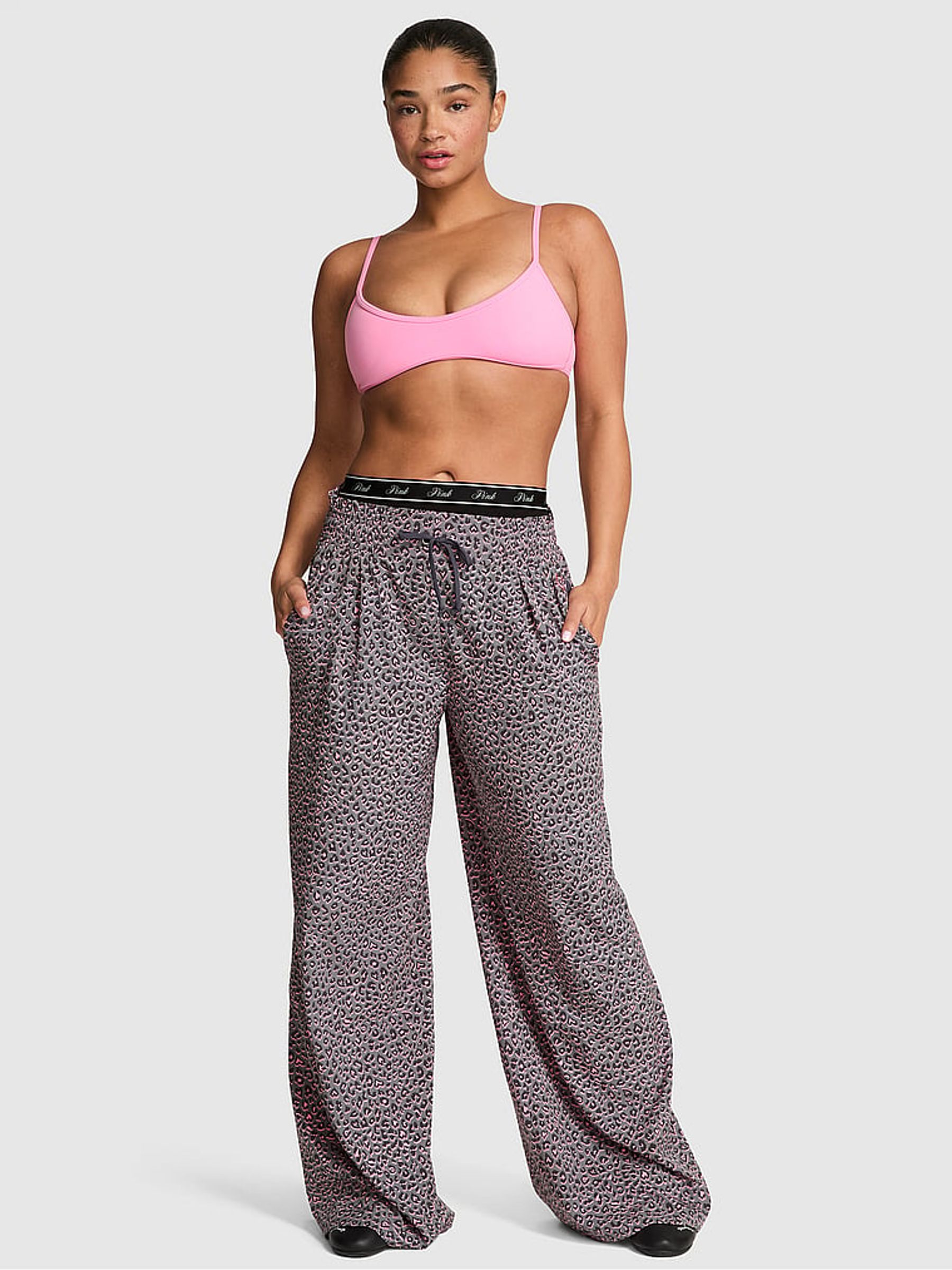 Twilight Grey Leopard Woven Wide Leg Trousers - Image 1 of 2
